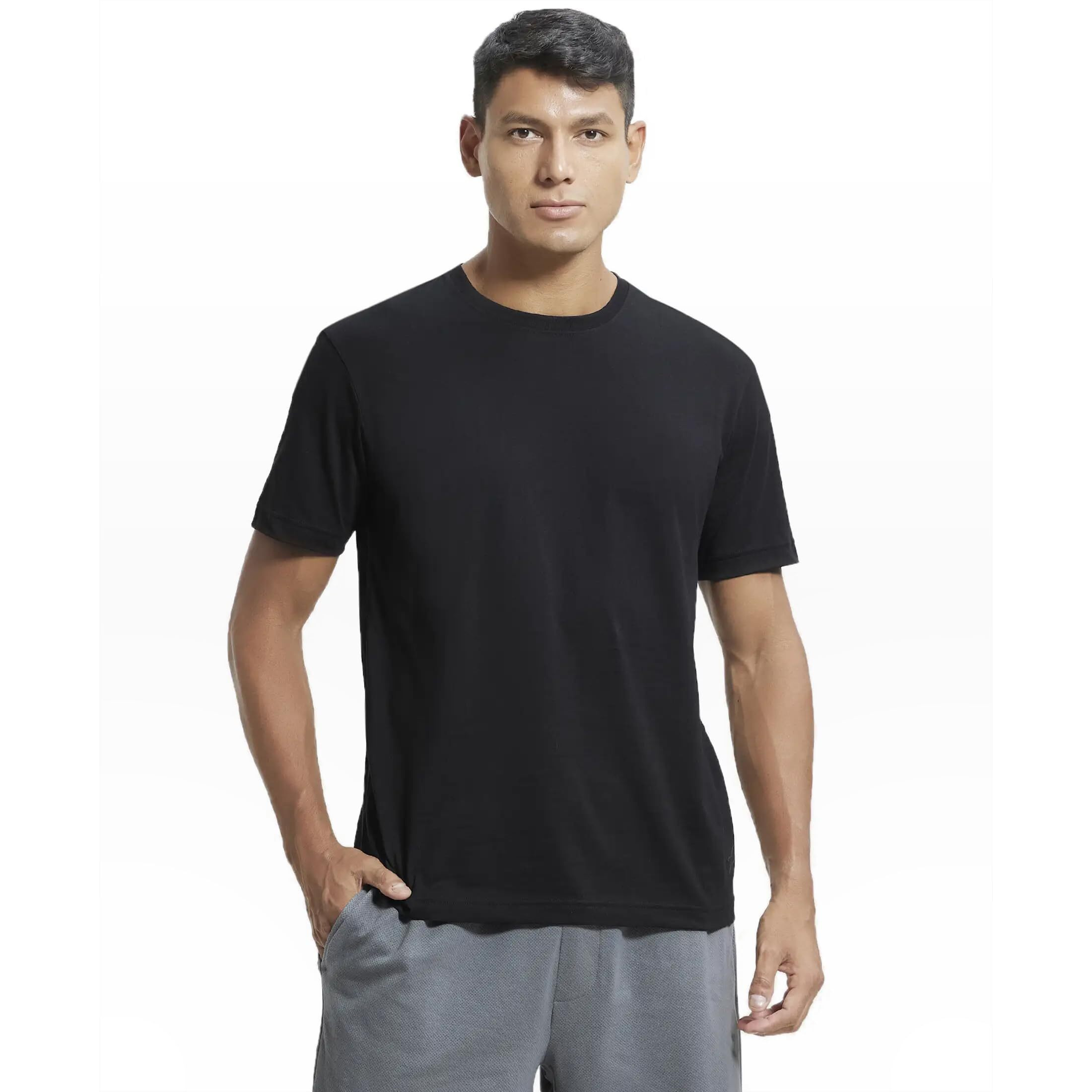 Jockey Men's Regular Fit Round Neck Half Sleeved T-Shirt 2714_Black_M