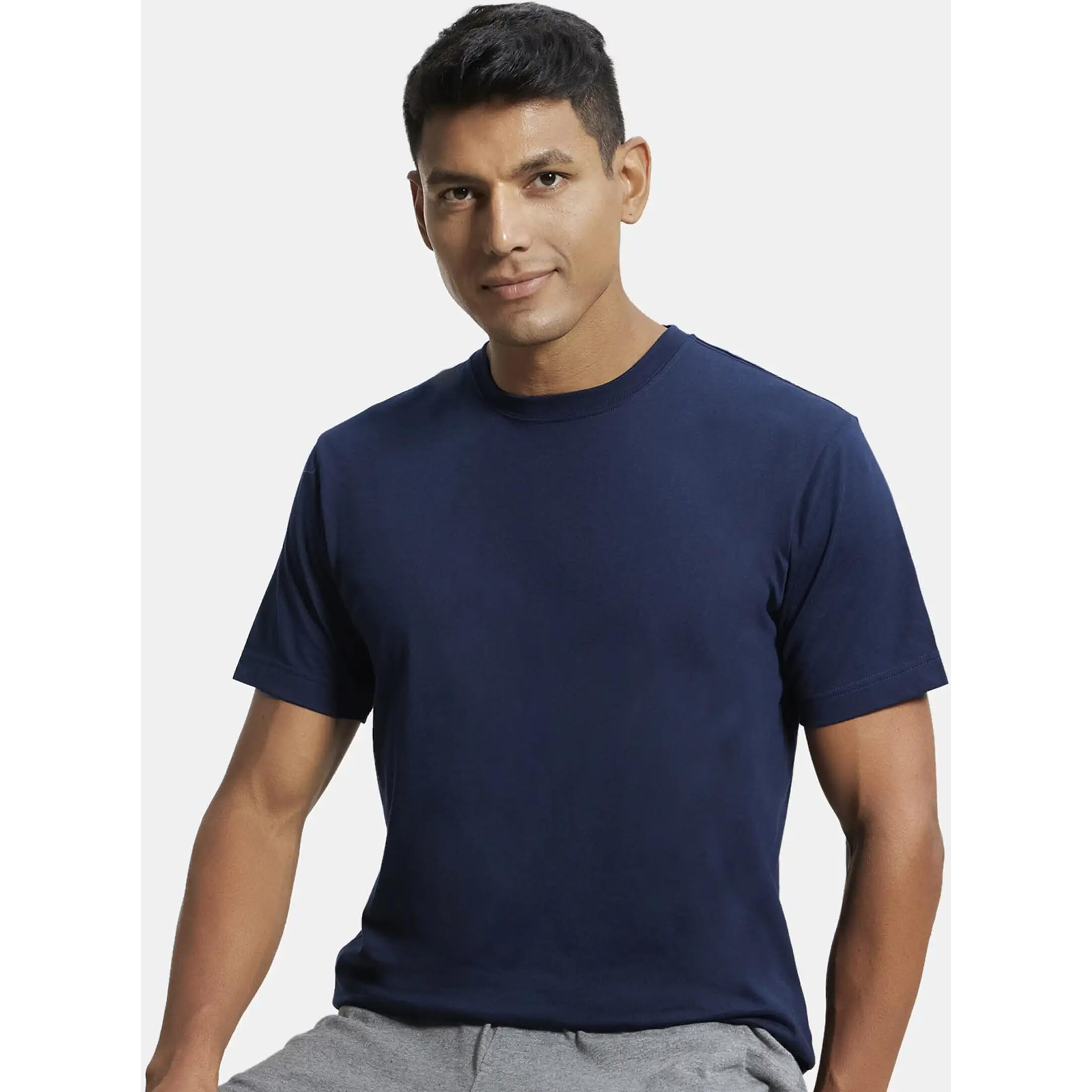 Jockey Men's Regular Fit Round Neck Half Sleeved T-Shirt 2714_Navy_L