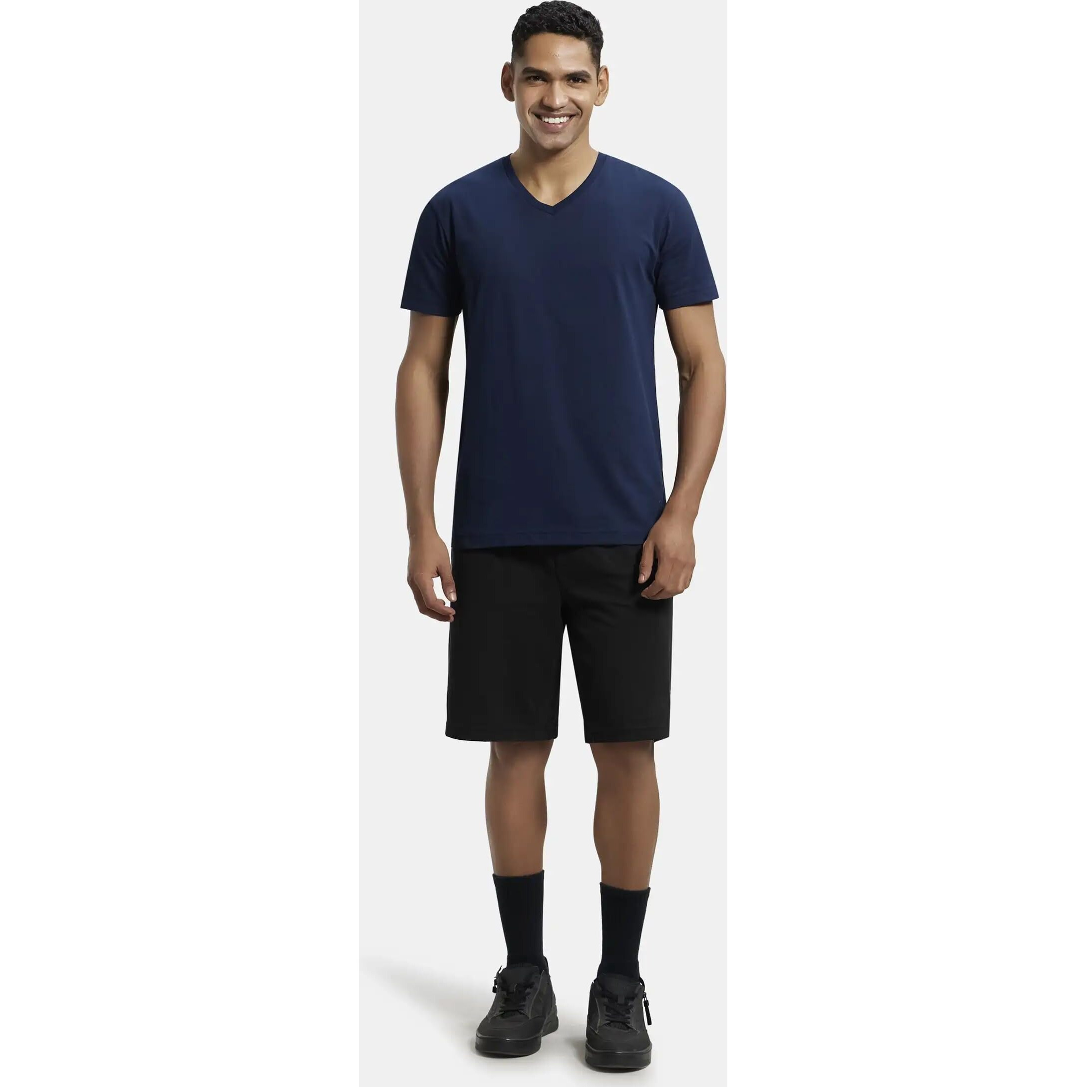 Jockey Men's Regular Fit V Neck Half Sleeved T-Shirt 2726_Navy_L