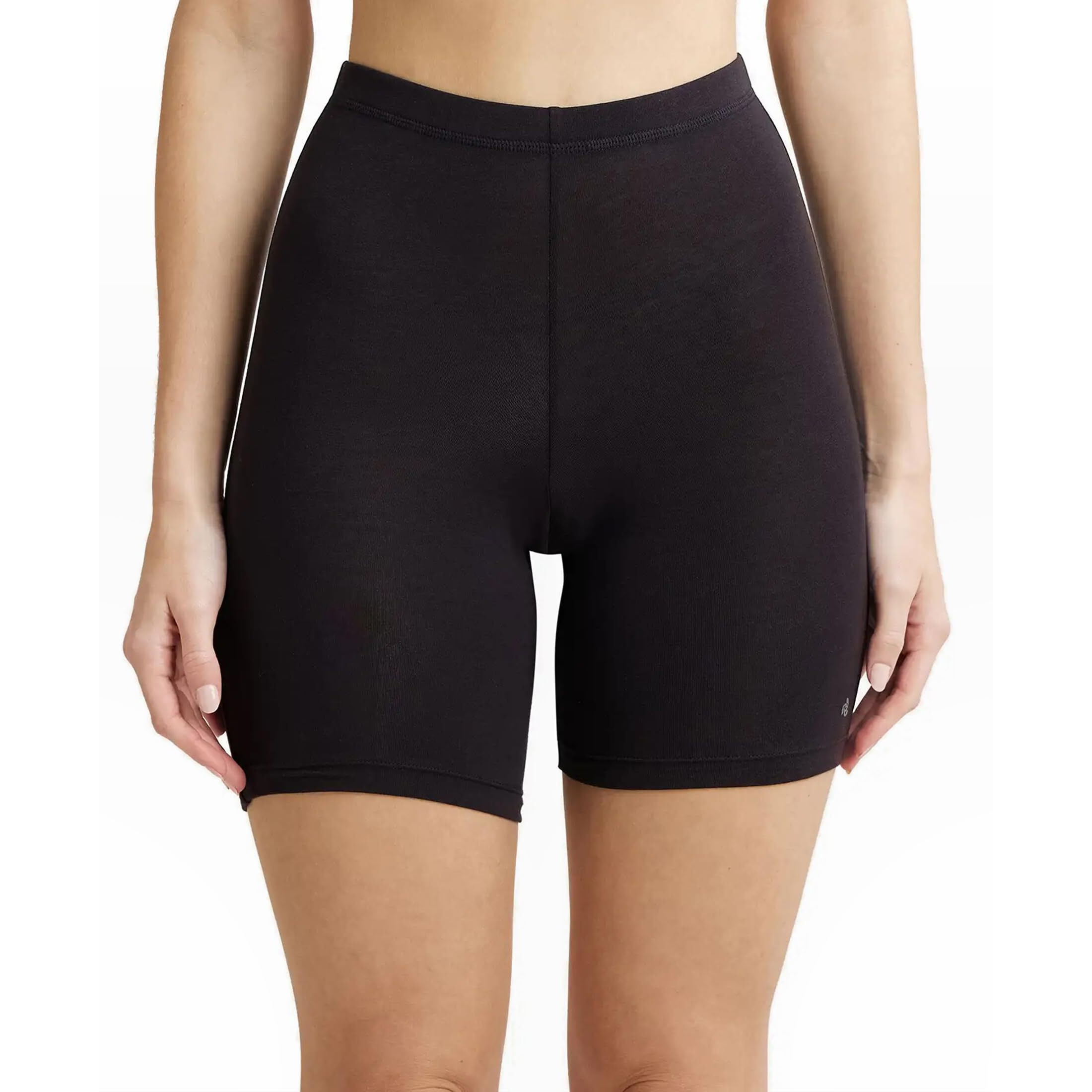 Jockey 1529 Women's High Coverage Super Combed Cotton Elastane Stretch Mid Waist Shorties with Concealed Waistband_Black_M
