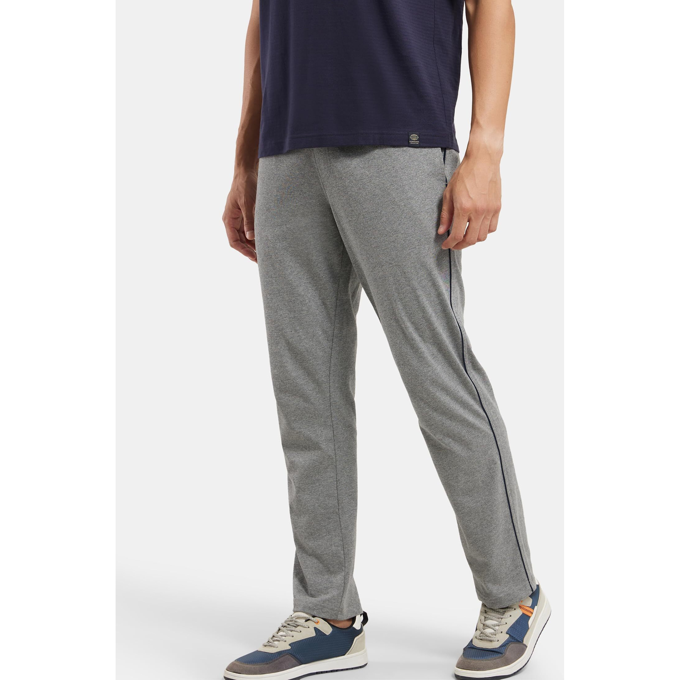 Jockey Men's Relaxed Fit Trackpants (9500_Grey Melange & Navy_XX-Large_Grey Melange & Navy_XX-Large)