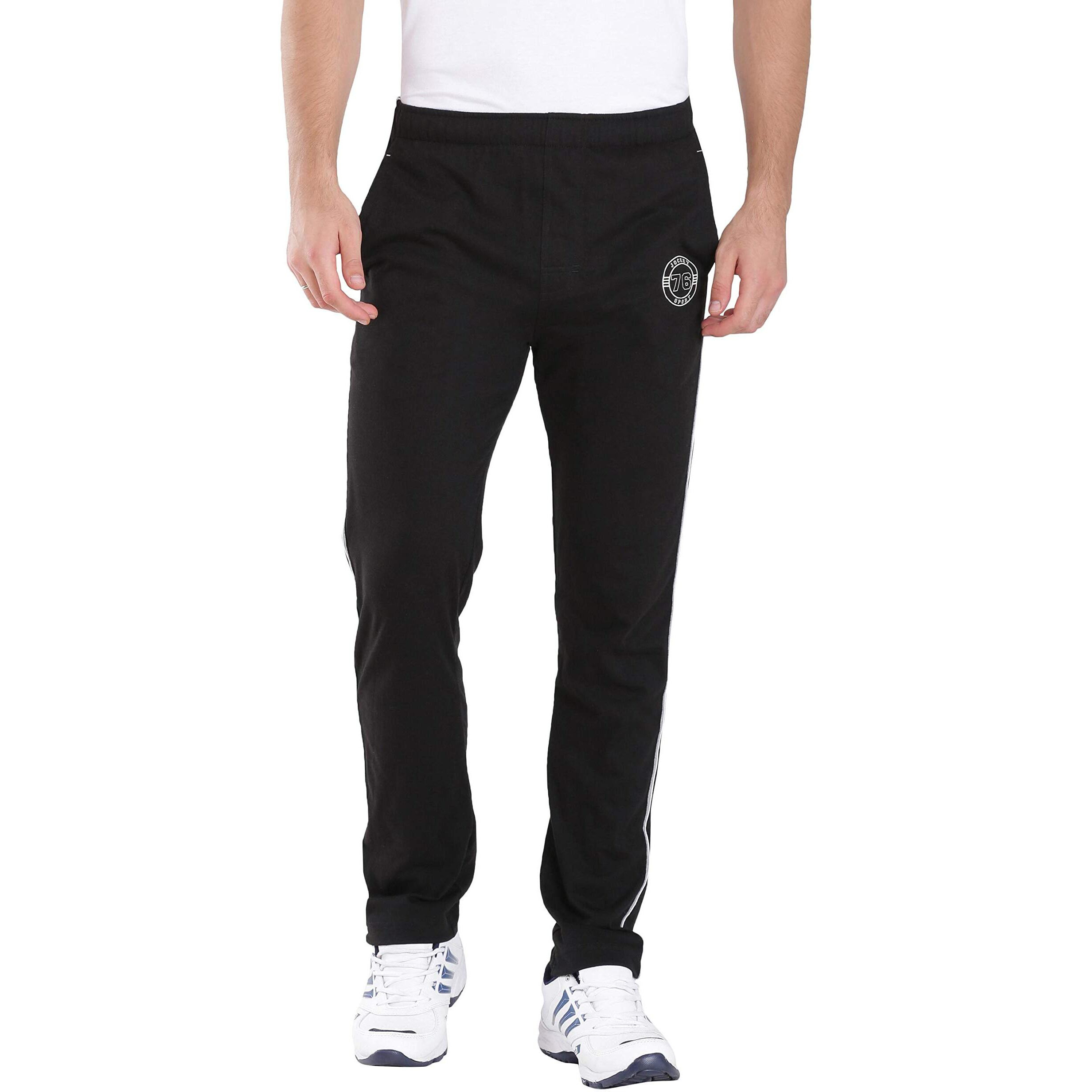 Jockey Men's Slim Fit Cotton Blend Track Pants (9501_Black & Grey Melange_Medium_Black_M)