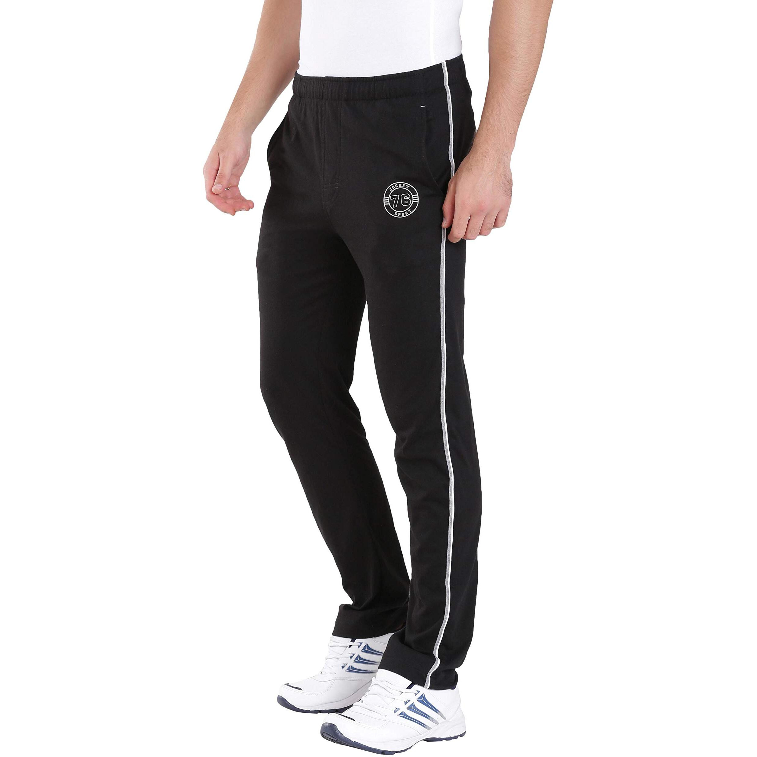 Jockey Men's Slim Fit Cotton Blend Track Pants (9501_Black & Grey Melange_Medium_Black_M)