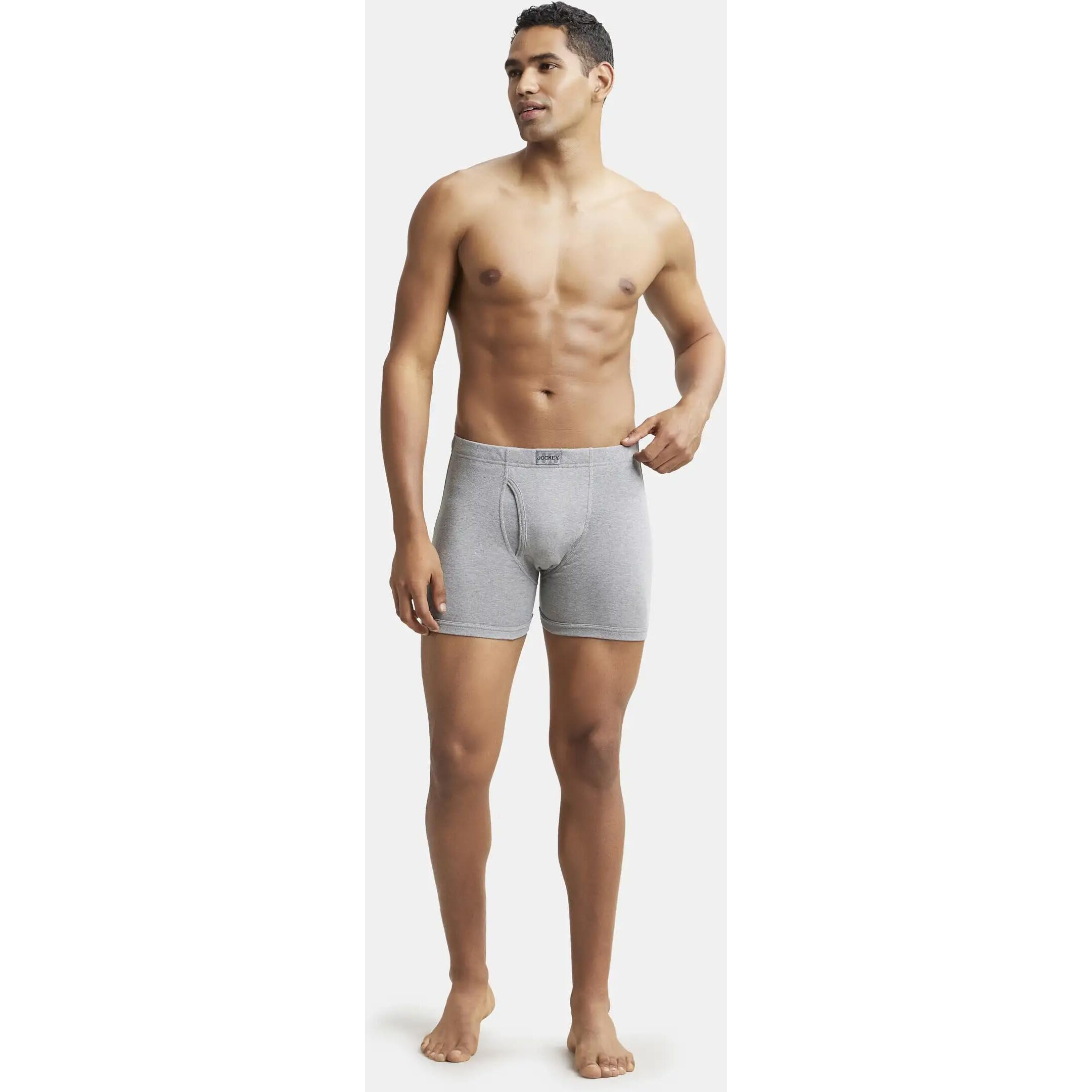 Jockey Men's Super Combed Cotton rib fabric Boxer Briefs with Front Fly, Ultrasoft and Durable concealed waistband (Pack of 2) 8008_Grey Melange_XXL