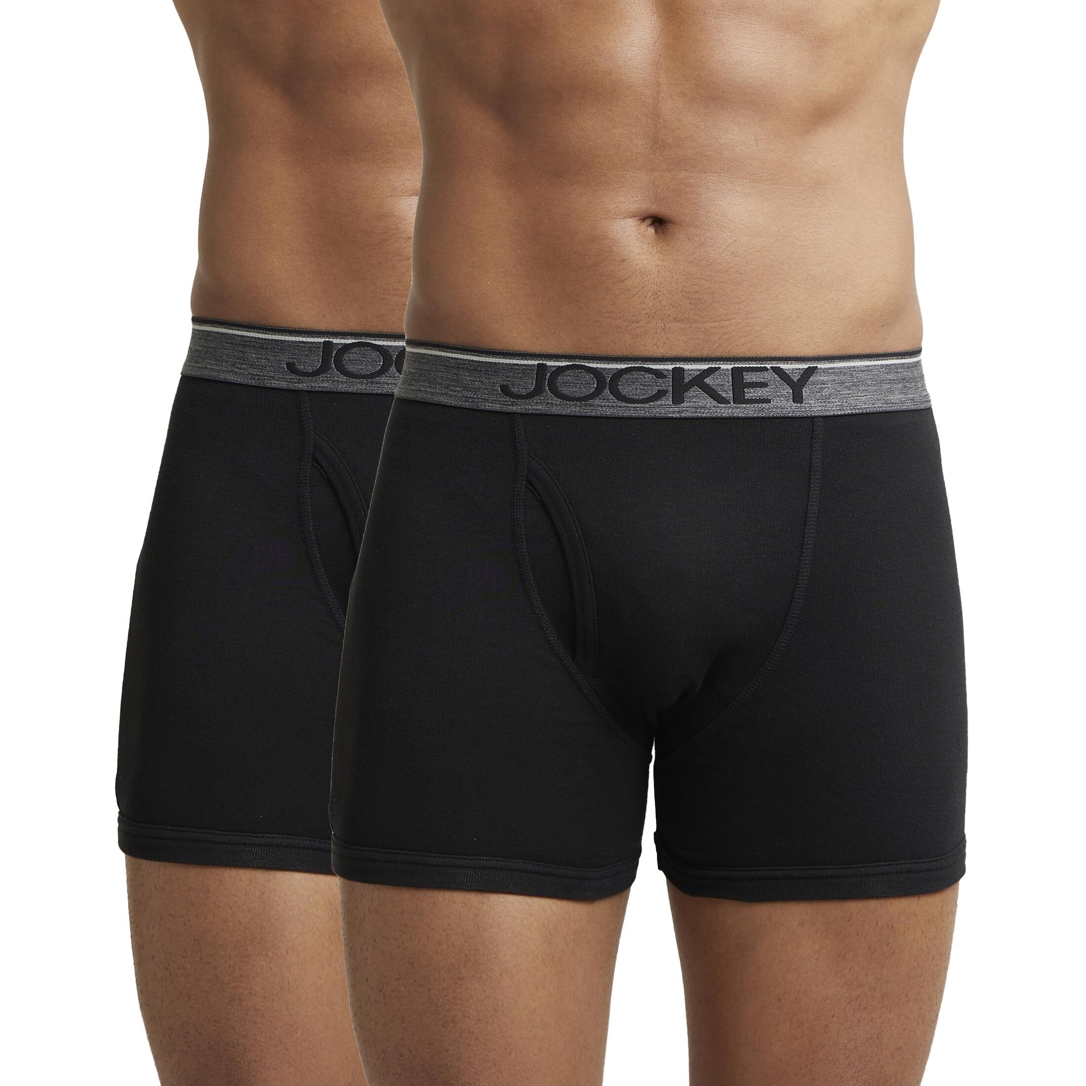 Jockey Men's Super Combed Cotton rib fabric Boxer Briefs with Front Fly, Ultrasoft and Durable waistband (Pack of 2) 8009_Black_XL