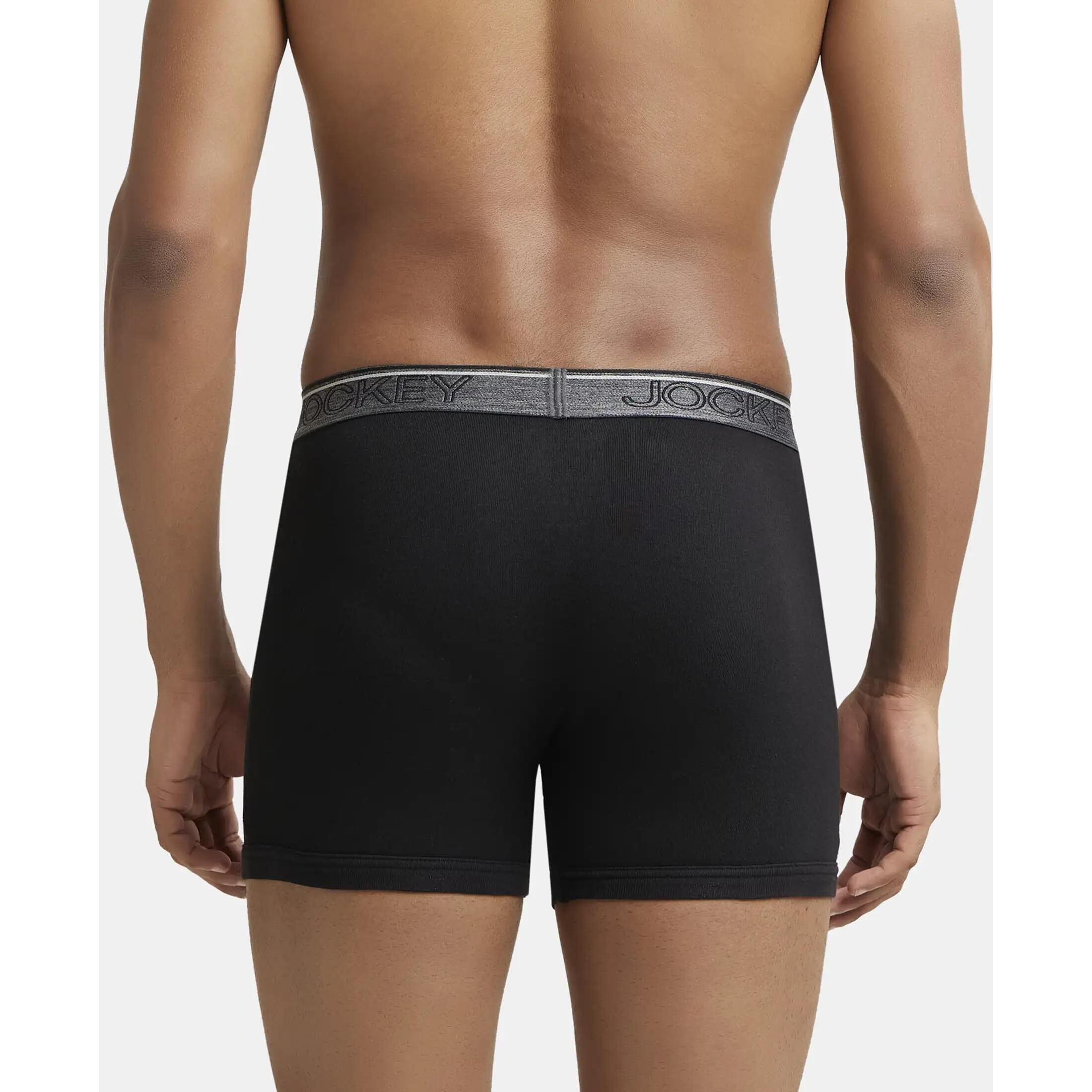 Jockey Men's Super Combed Cotton rib fabric Boxer Briefs with Front Fly, Ultrasoft and Durable waistband (Pack of 2) 8009_Black_XL