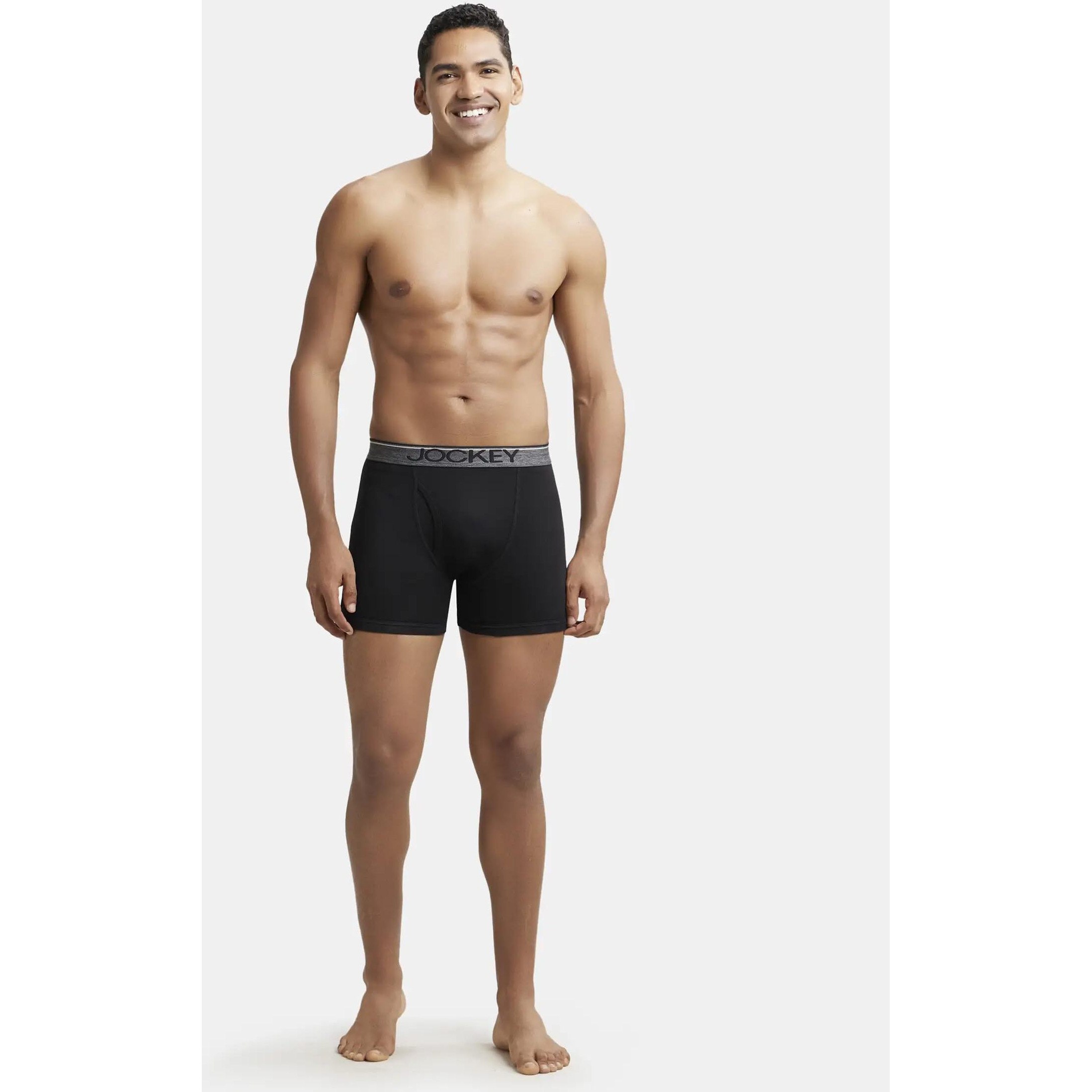 Jockey Men's Super Combed Cotton rib fabric Boxer Briefs with Front Fly, Ultrasoft and Durable waistband (Pack of 2) 8009_Black_XL