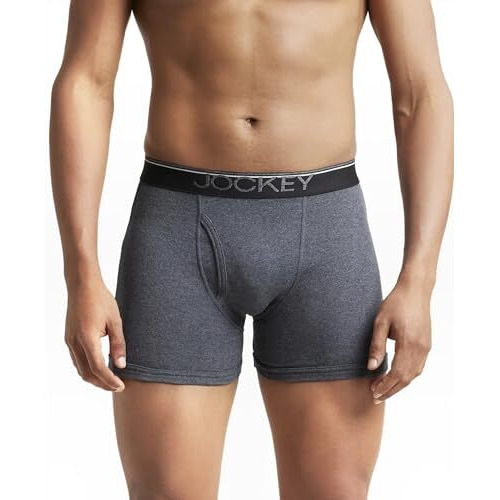 Jockey Men's Super Combed Cotton rib fabric Boxer Briefs with Front Fly, Ultrasoft and Durable waistband (Pack of 2) 8009_Charcoal Melange_XXL