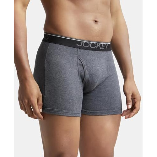 Jockey Men's Super Combed Cotton rib fabric Boxer Briefs with Front Fly, Ultrasoft and Durable waistband (Pack of 2) 8009_Charcoal Melange_XXL