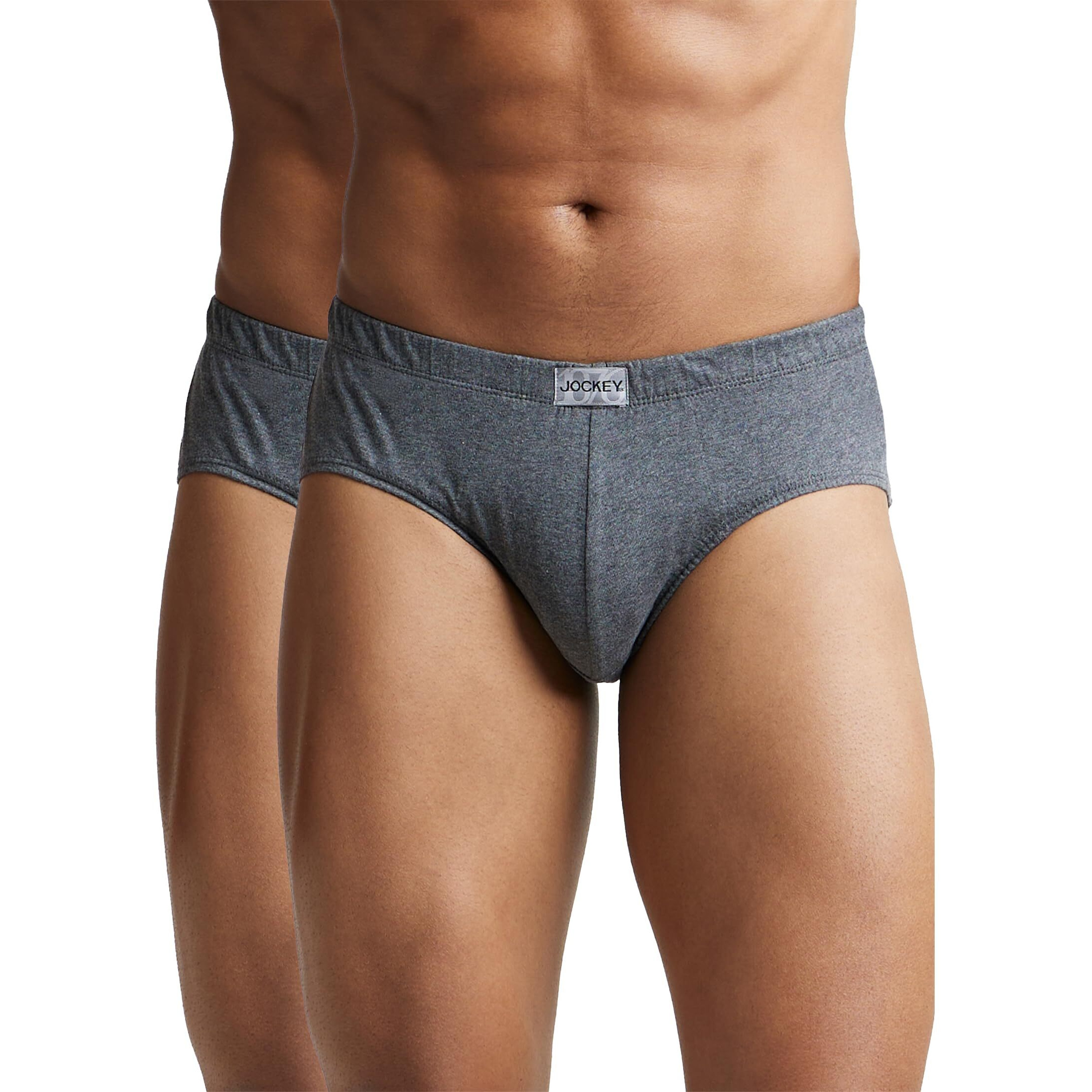 Jockey Men's Super Combed Cotton Poco Briefs with Durable concealed waistband (Pack of 2) 8035_Charcoal Melange_L