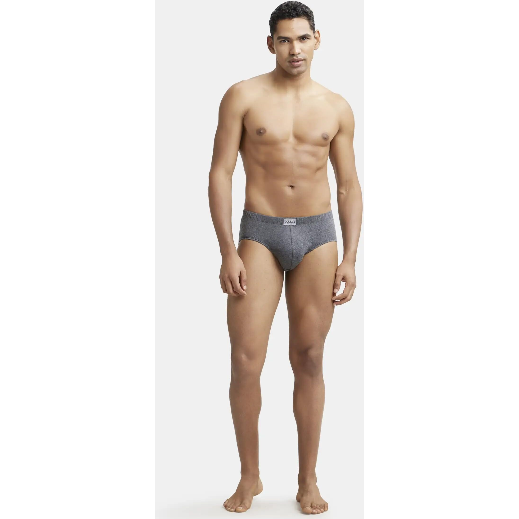 Jockey Men's Super Combed Cotton Poco Briefs with Durable concealed waistband (Pack of 2) 8035_Charcoal Melange_L