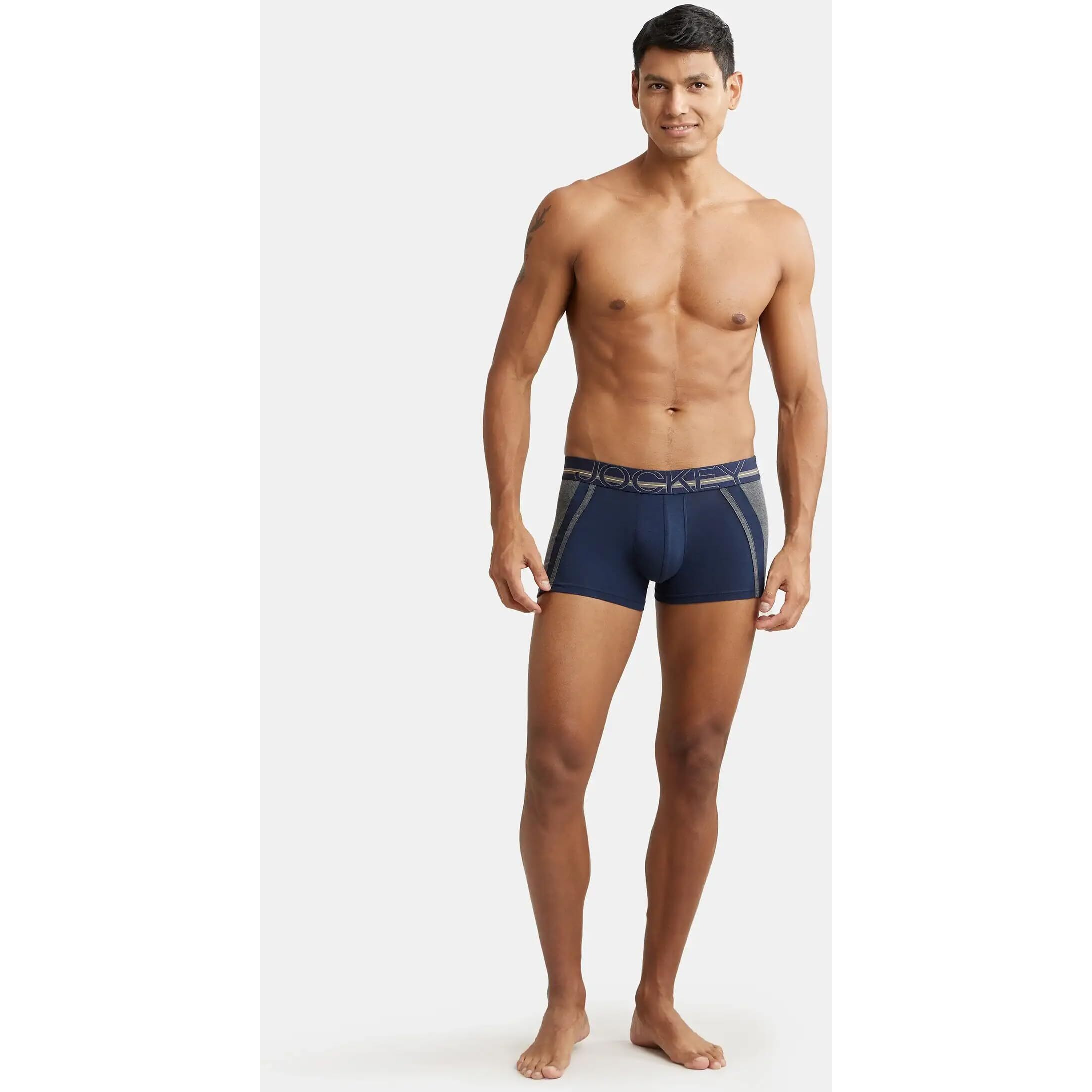 Jockey US21 Men's Super Combed Cotton Elastane Stretch Solid Trunk with Ultrasoft Waistband_Navy_M