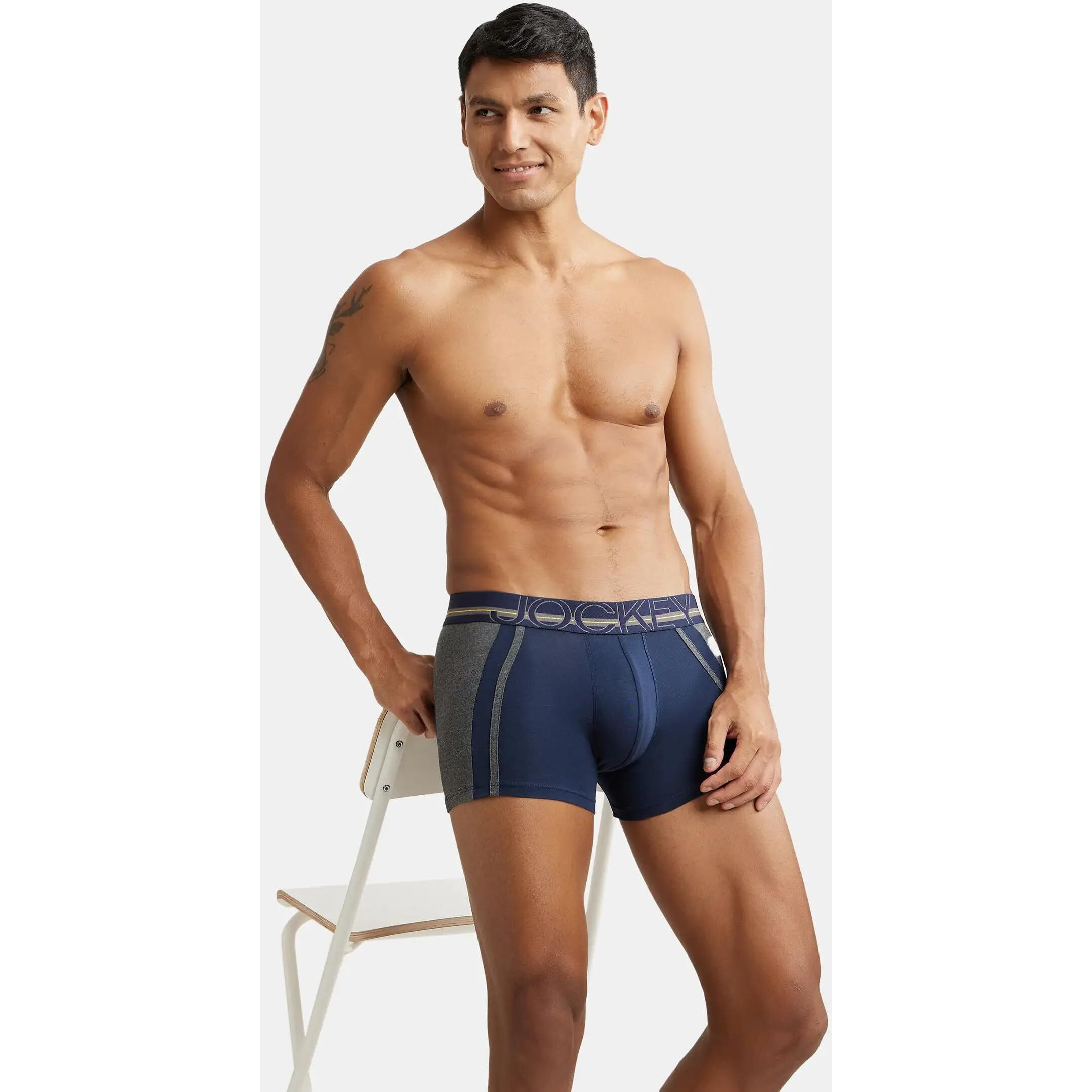 Jockey US21 Men's Super Combed Cotton Elastane Stretch Solid Trunk with Ultrasoft Waistband_Navy_M