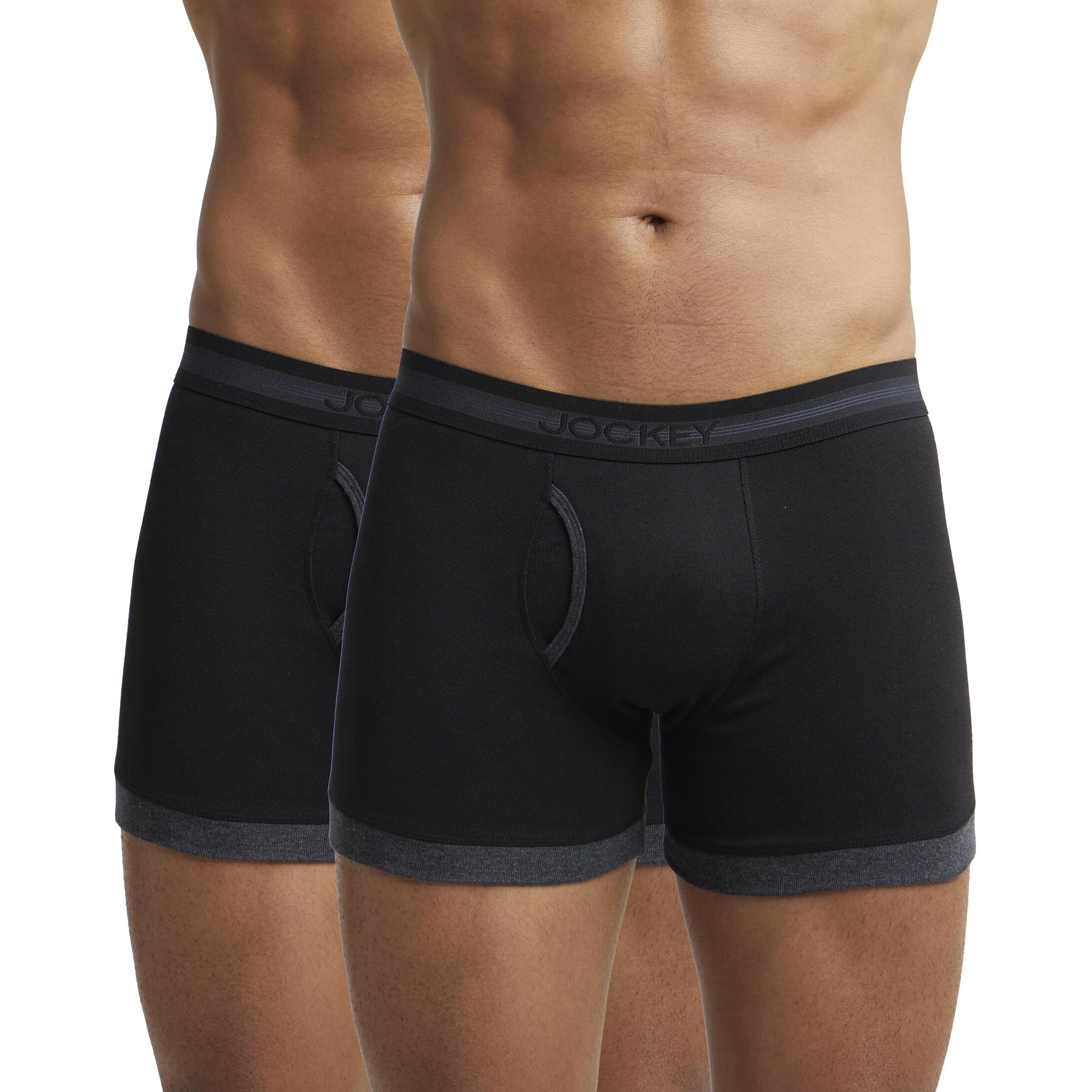 Jockey Men's Super Combed Cotton Rib Solid Boxer Brief with Stay Fresh Properties (Pack of 2)_Style_1017_Black & Black Melange_L
