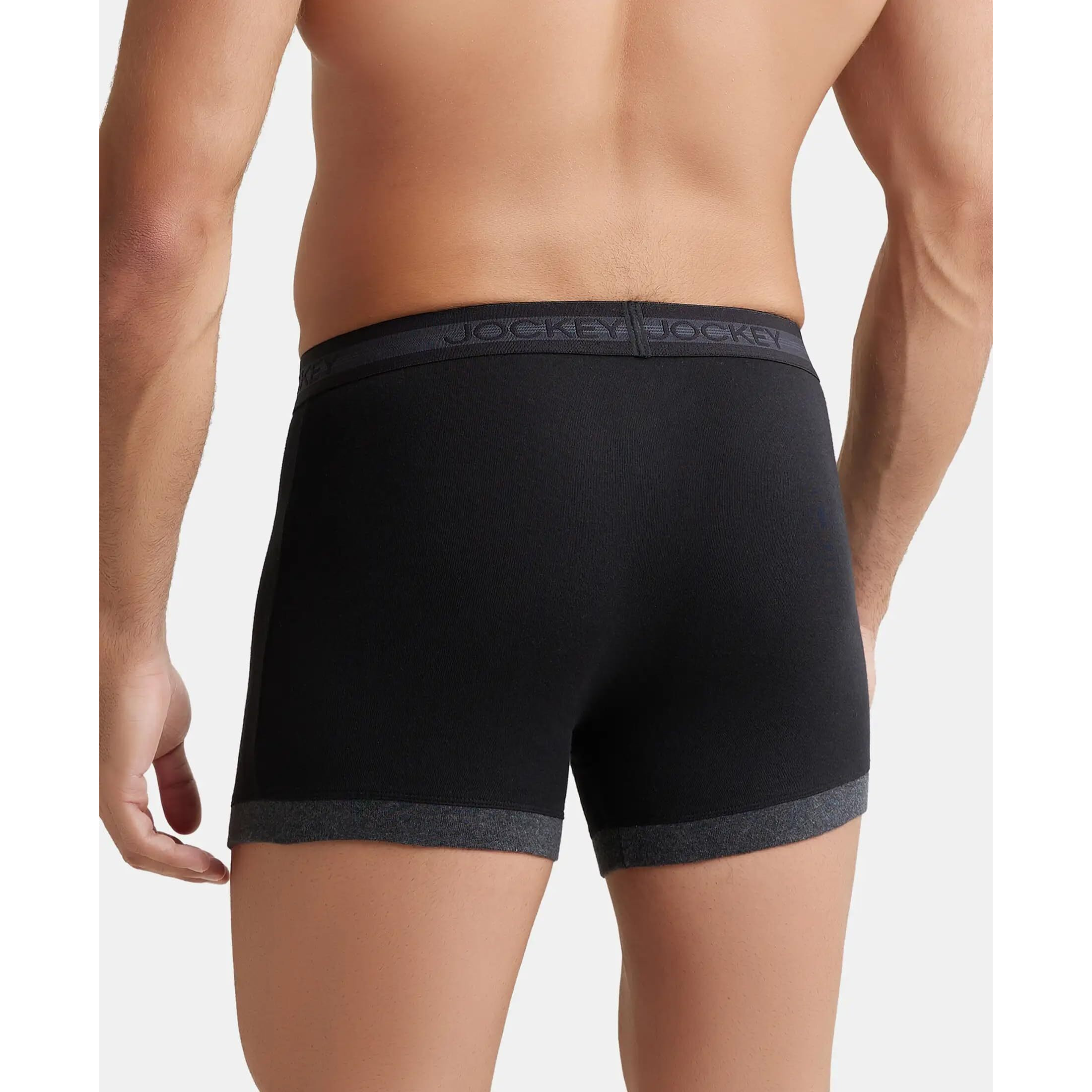 Jockey Men's Super Combed Cotton Rib Solid Boxer Brief with Stay Fresh Properties (Pack of 2)_Style_1017_Black & Black Melange_L