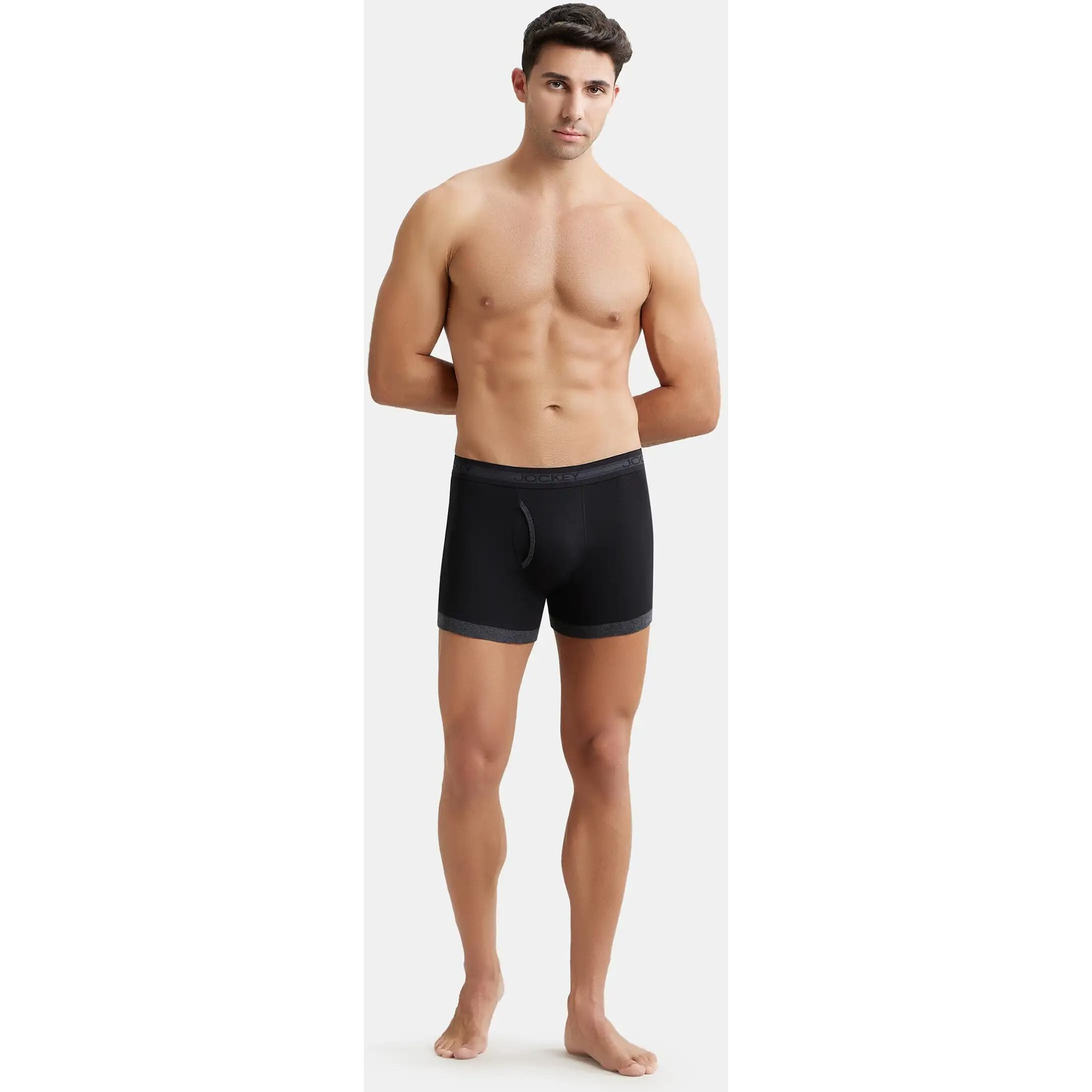 Jockey Men's Super Combed Cotton Rib Solid Boxer Brief with Stay Fresh Properties (Pack of 2)_Style_1017_Black & Black Melange_L