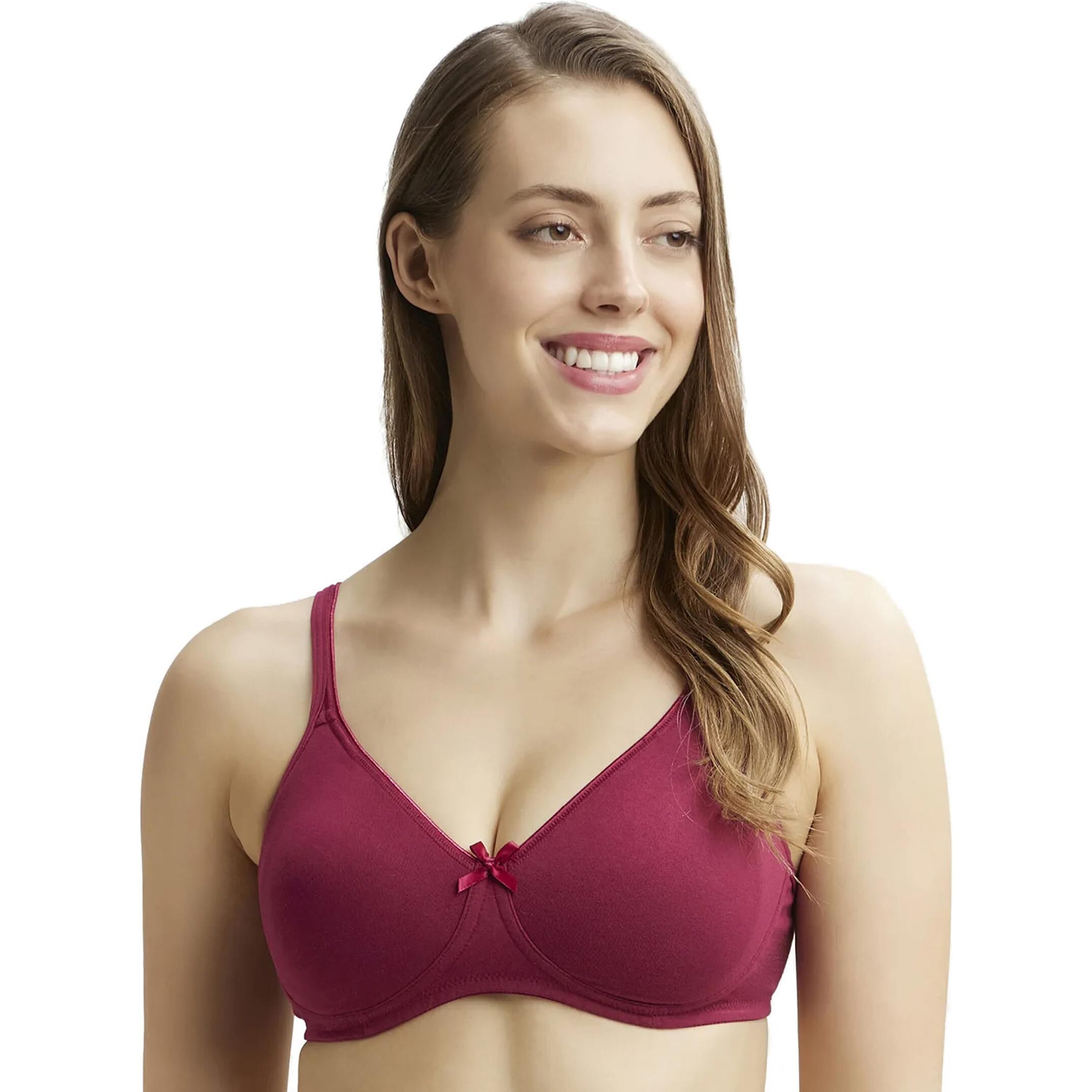 Jockey 1722 Women's Wirefree Non Padded Super Combed Cotton Elastane Stretch Medium Coverage Everyday Bra with Concealed Shaper Panel and Adjustable Straps_Beet Red_34C