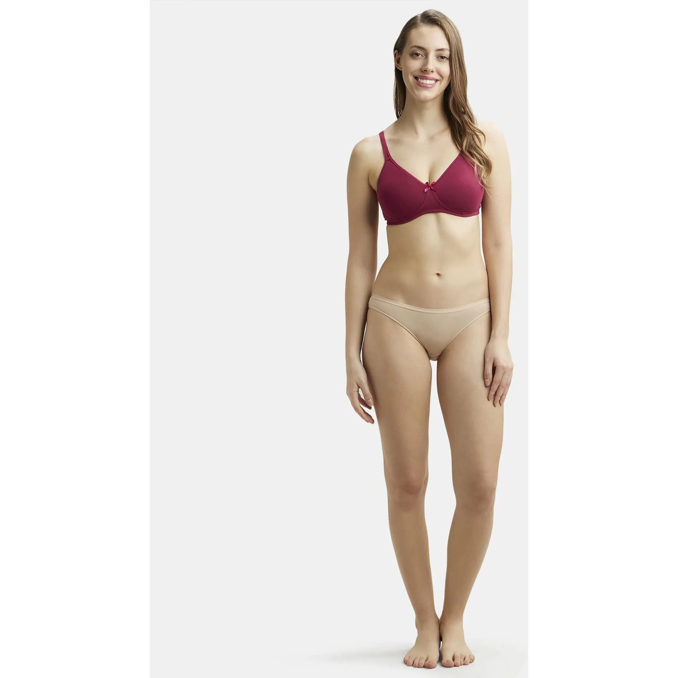 Jockey 1722 Women's Wirefree Non Padded Super Combed Cotton Elastane Stretch Medium Coverage Everyday Bra with Concealed Shaper Panel and Adjustable Straps_Beet Red_34C