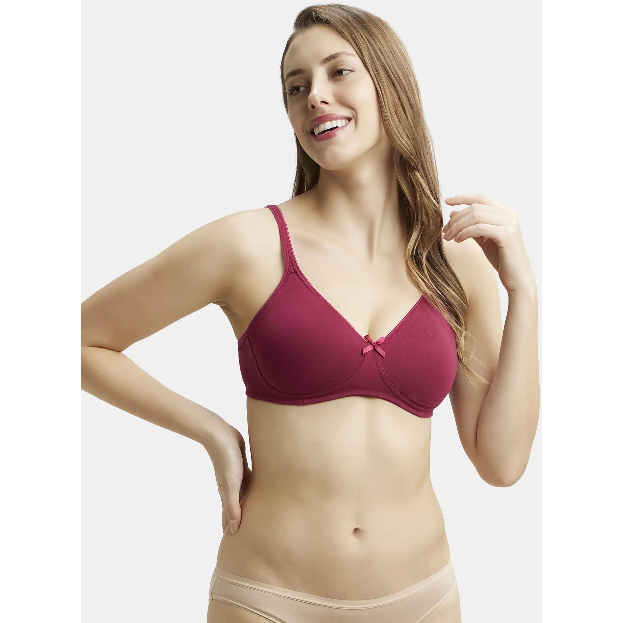 Jockey 1722 Women's Wirefree Non Padded Super Combed Cotton Elastane Stretch Medium Coverage Everyday Bra with Concealed Shaper Panel and Adjustable Straps_Beet Red_34C