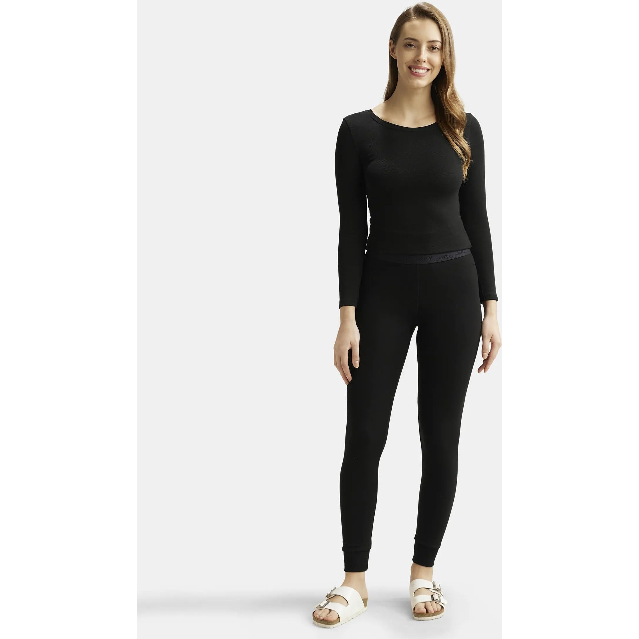 Jockey Women's Tailored Fit Polyester Leggings with Elasticated Waistband (2523_Black_Large_Black_L)