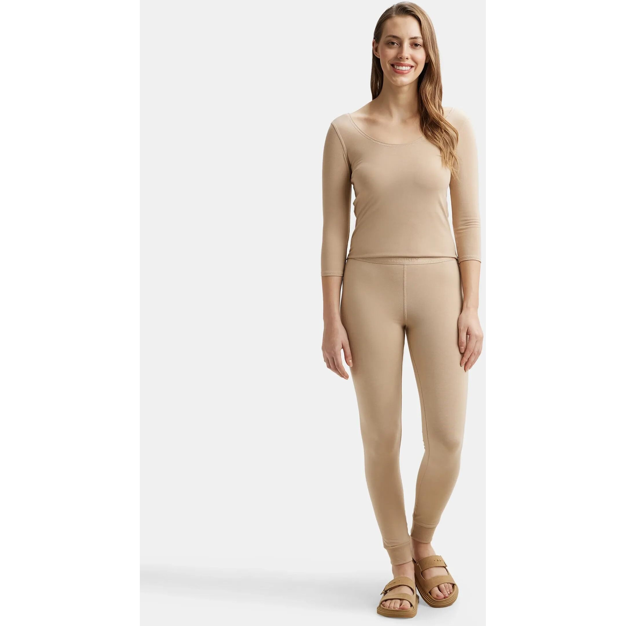 Jockey Women's Tailored Fit Polyester Leggings with Elasticated Waistband (2523_Skin_Large_Skin_L)