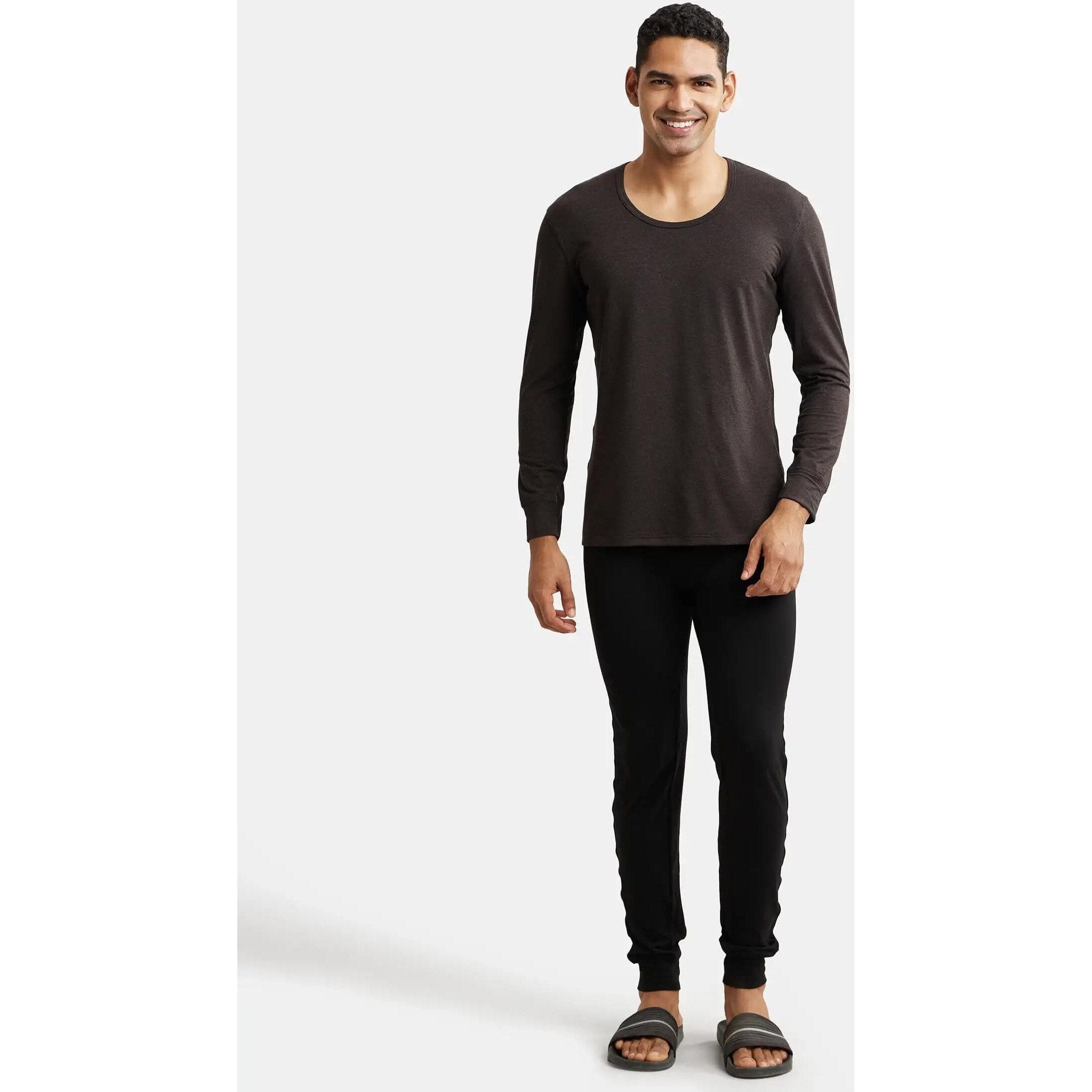 Jockey 2604 Men's Soft Touch Microfiber Elastane Stretch Full Sleeve Thermal Undershirt with Stay Warm Technology_Black_M