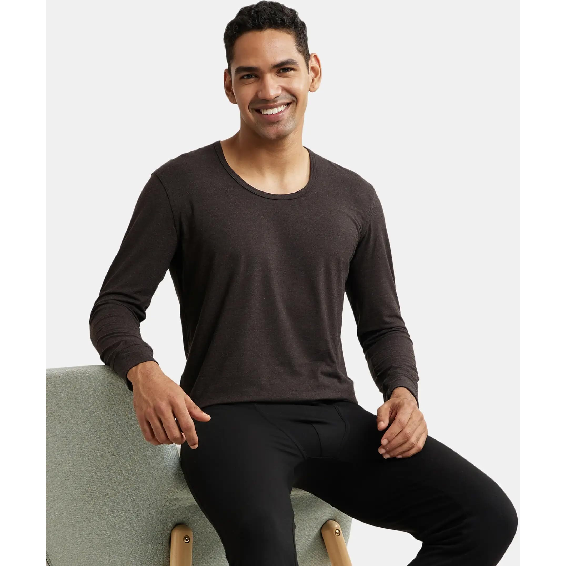 Jockey 2604 Men's Soft Touch Microfiber Elastane Stretch Full Sleeve Thermal Undershirt with Stay Warm Technology_Black_M