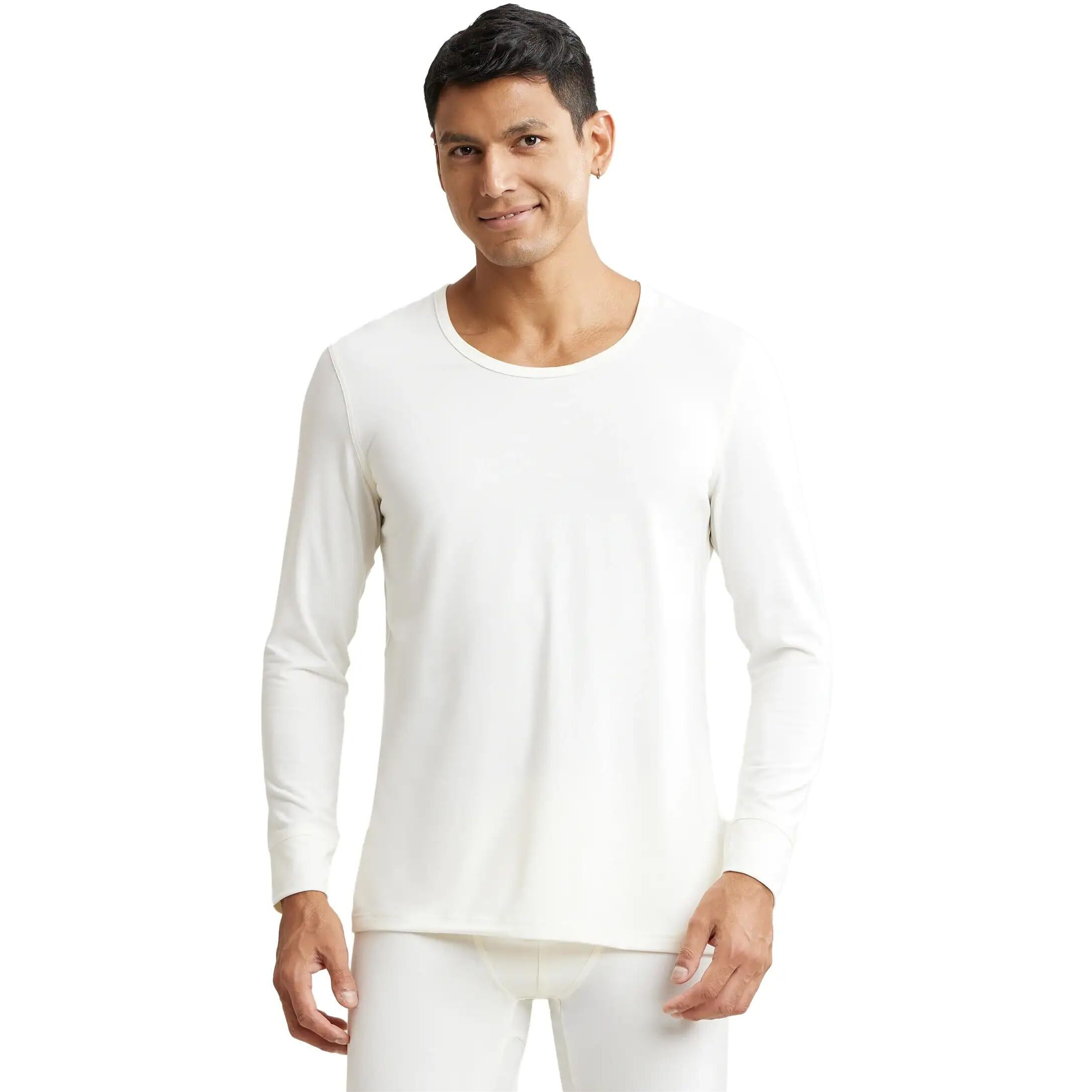 Jockey 2604 Men's Soft Touch Microfiber Elastane Stretch Full Sleeve Thermal Undershirt with Stay Warm Technology_Winter White_XL