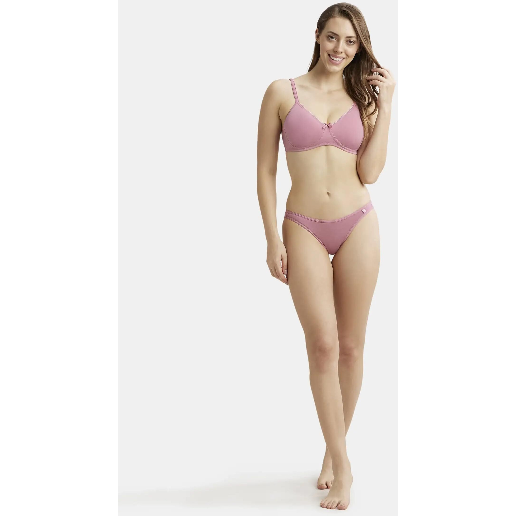 Jockey 1722 Women's Wirefree Non Padded Super Combed Cotton Elastane Stretch Medium Coverage Everyday Bra with Concealed Shaper Panel and Adjustable Straps_Heather Rose_36C