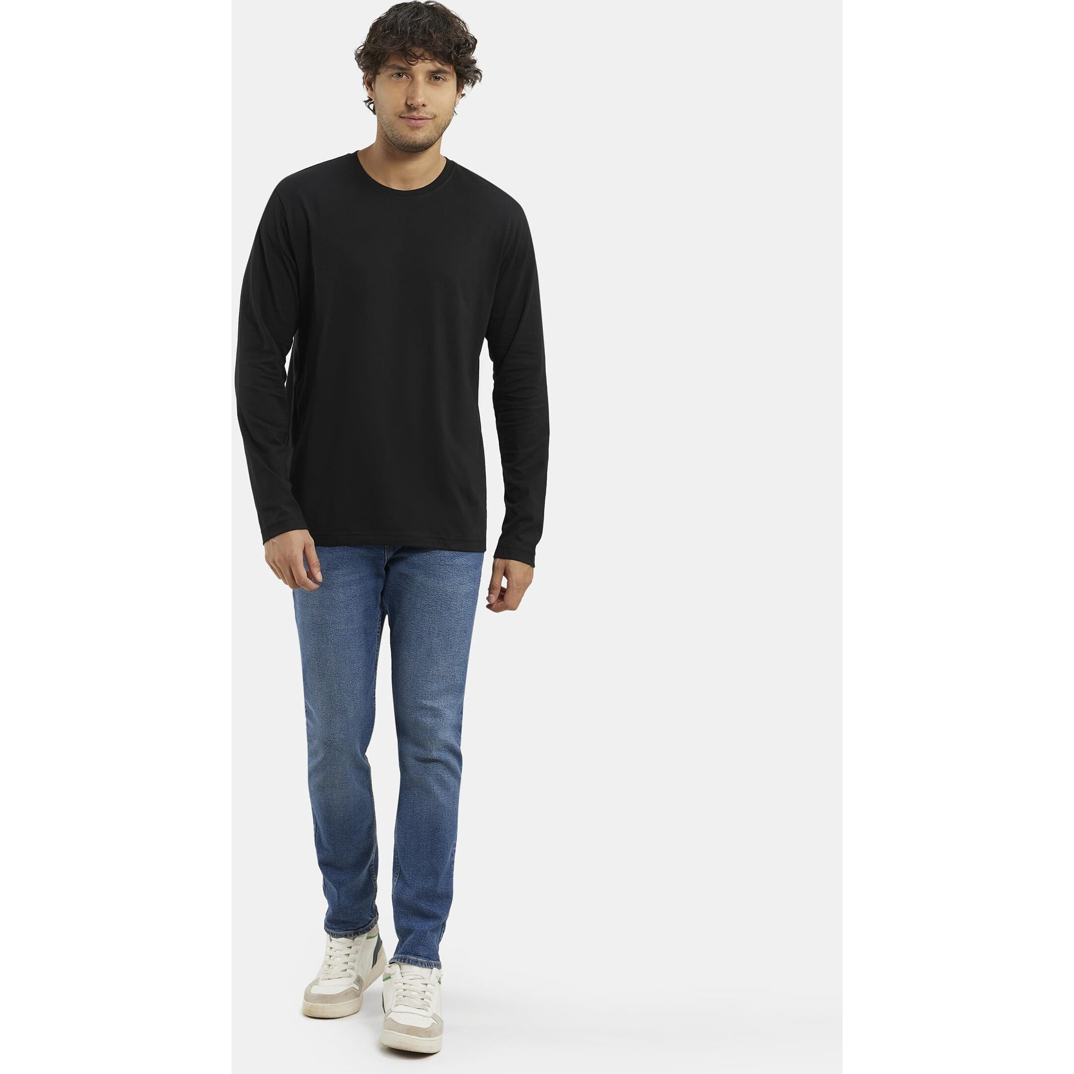 Jockey Men's Regular Fit Round Neck Full Sleeved T-Shirt AM95_Black_L