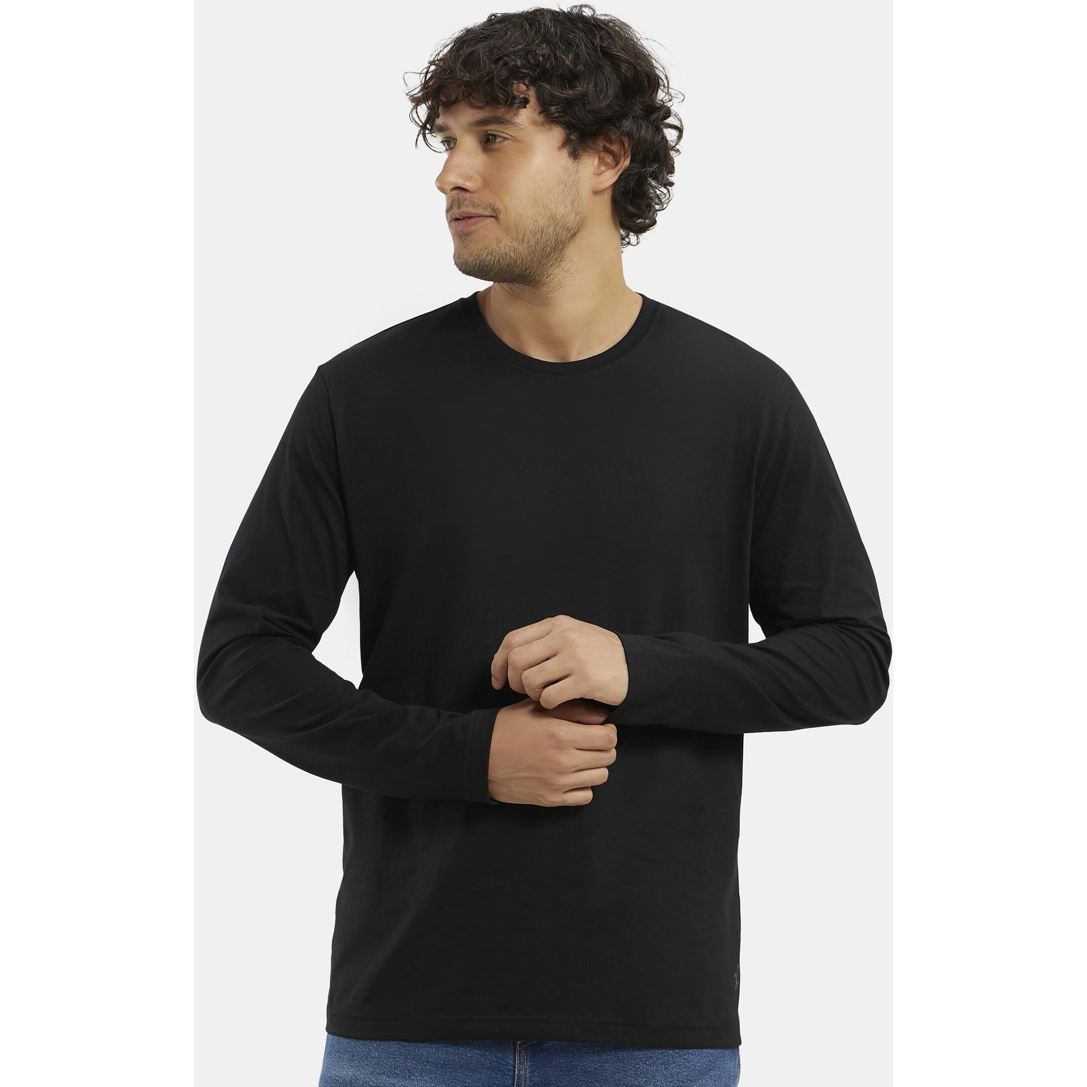 Jockey Men's Regular Fit Round Neck Full Sleeved T-Shirt AM95_Black_L