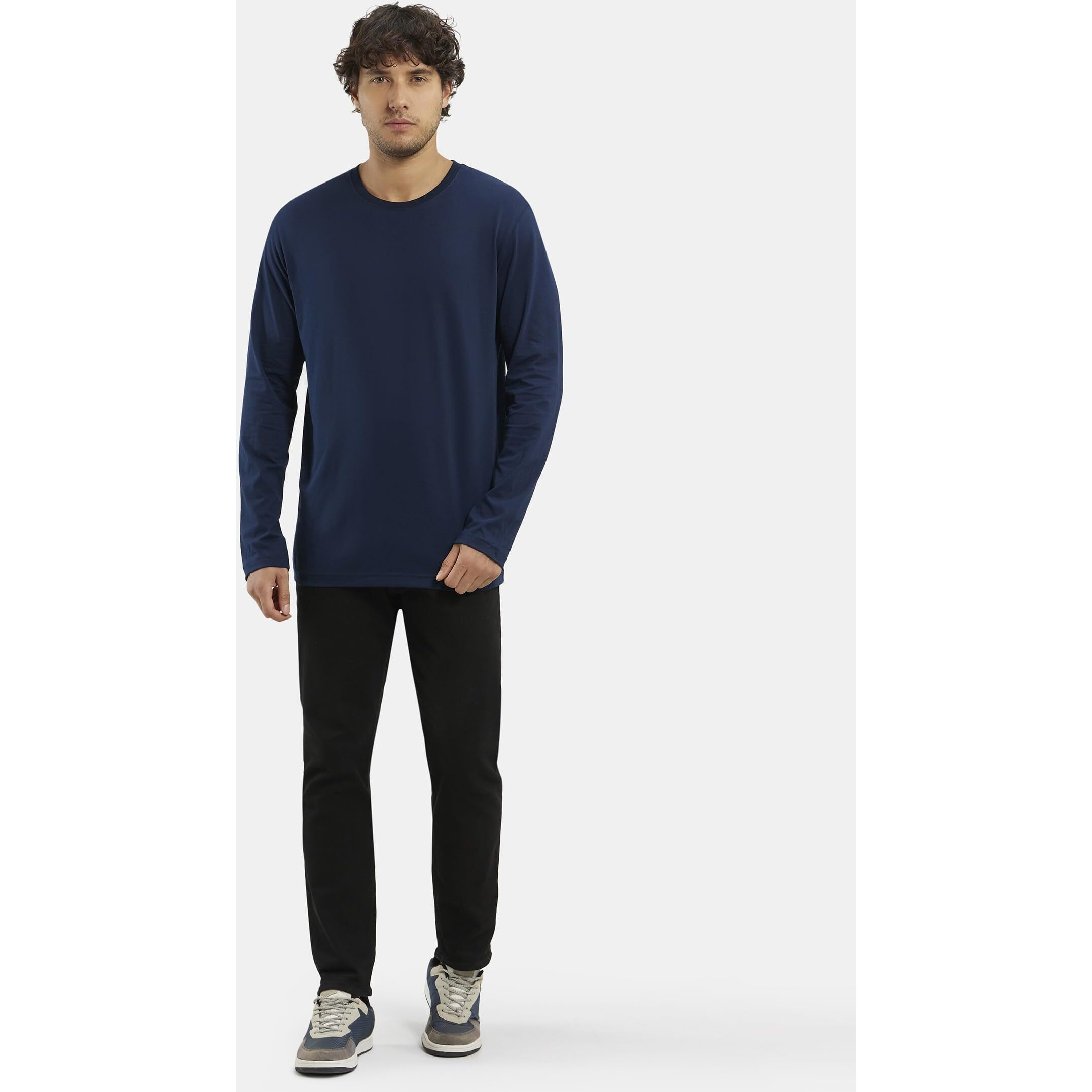 Jockey Men's Regular Fit Round Neck Full Sleeved T-Shirt AM95_Navy_L
