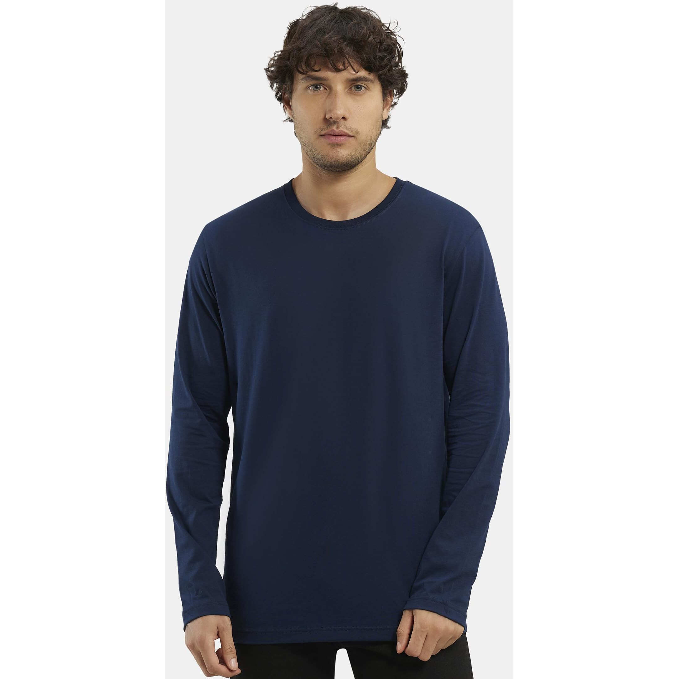 Jockey Men's Regular Fit Round Neck Full Sleeved T-Shirt AM95_Navy_L