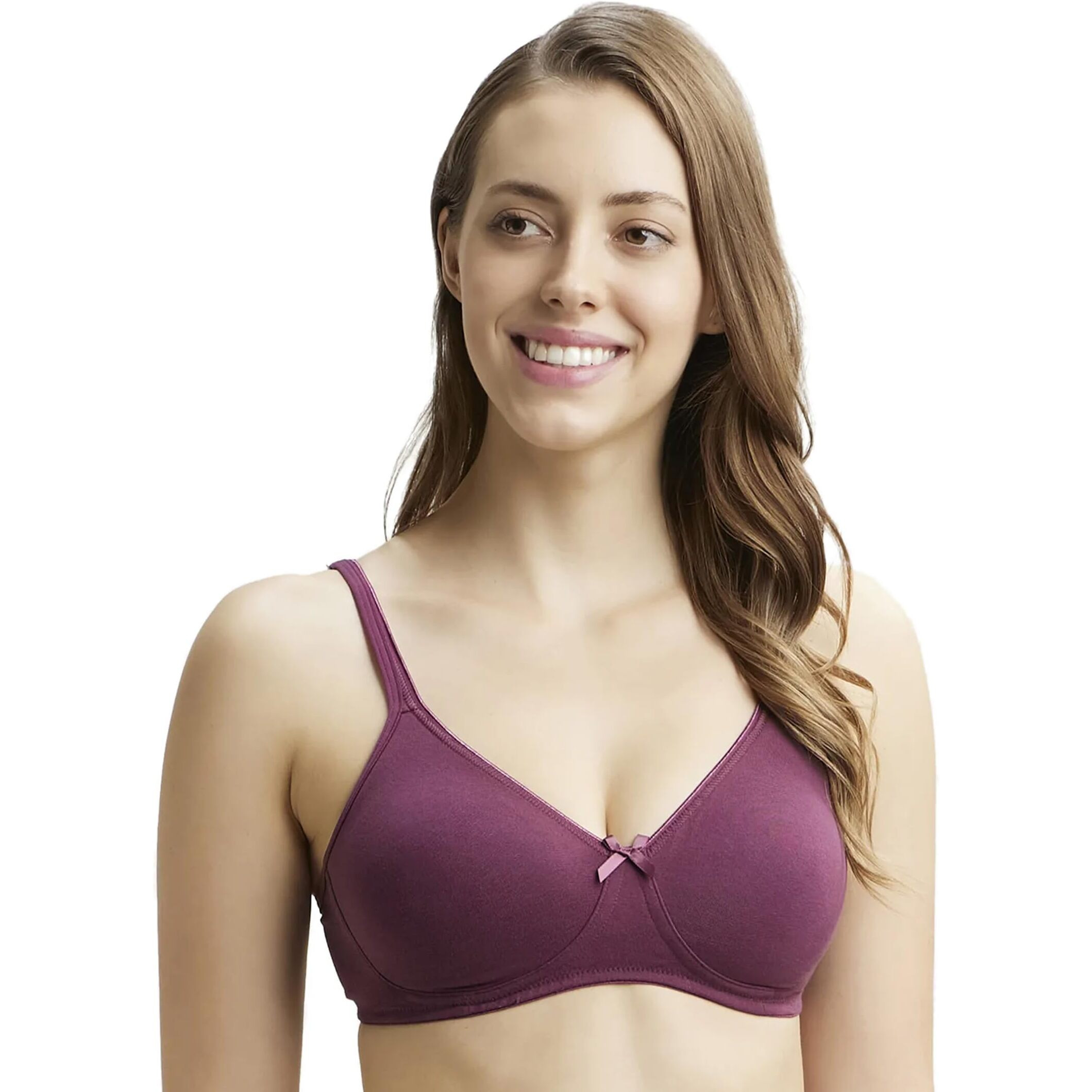 Jockey 1722 Women's Wirefree Non Padded Super Combed Cotton Elastane Stretch Medium Coverage Everyday Bra with Concealed Shaper Panel and Adjustable Straps_Prune_32C