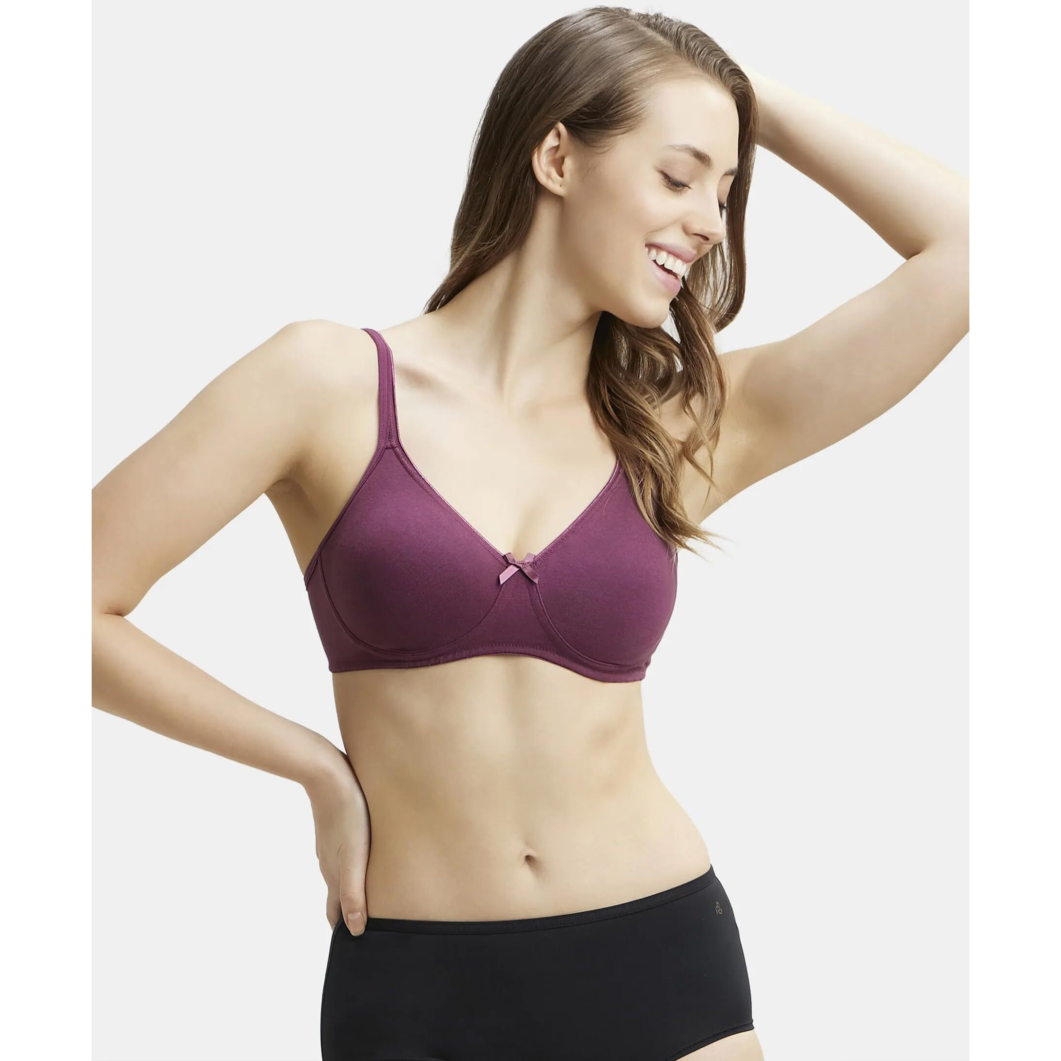 Jockey 1722 Women's Wirefree Non Padded Super Combed Cotton Elastane Stretch Medium Coverage Everyday Bra with Concealed Shaper Panel and Adjustable Straps_Prune_32C