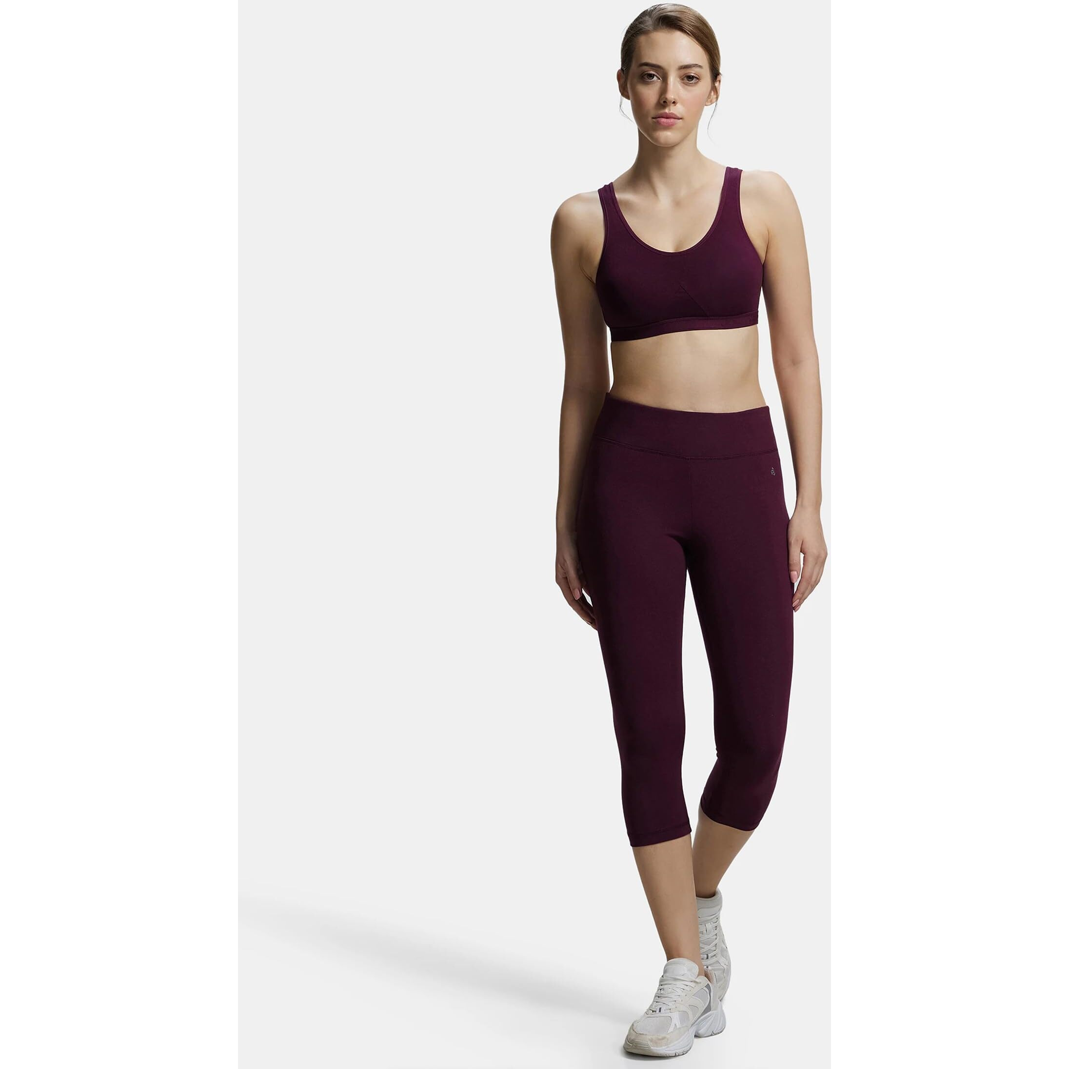 Jockey 1376 Women's Wirefree Non Padded Super Combed Cotton Elastane Stretch Full Coverage Slip-On Active Bra with Wider Straps and Moisture Move Treatment_Wine Tasting_XL