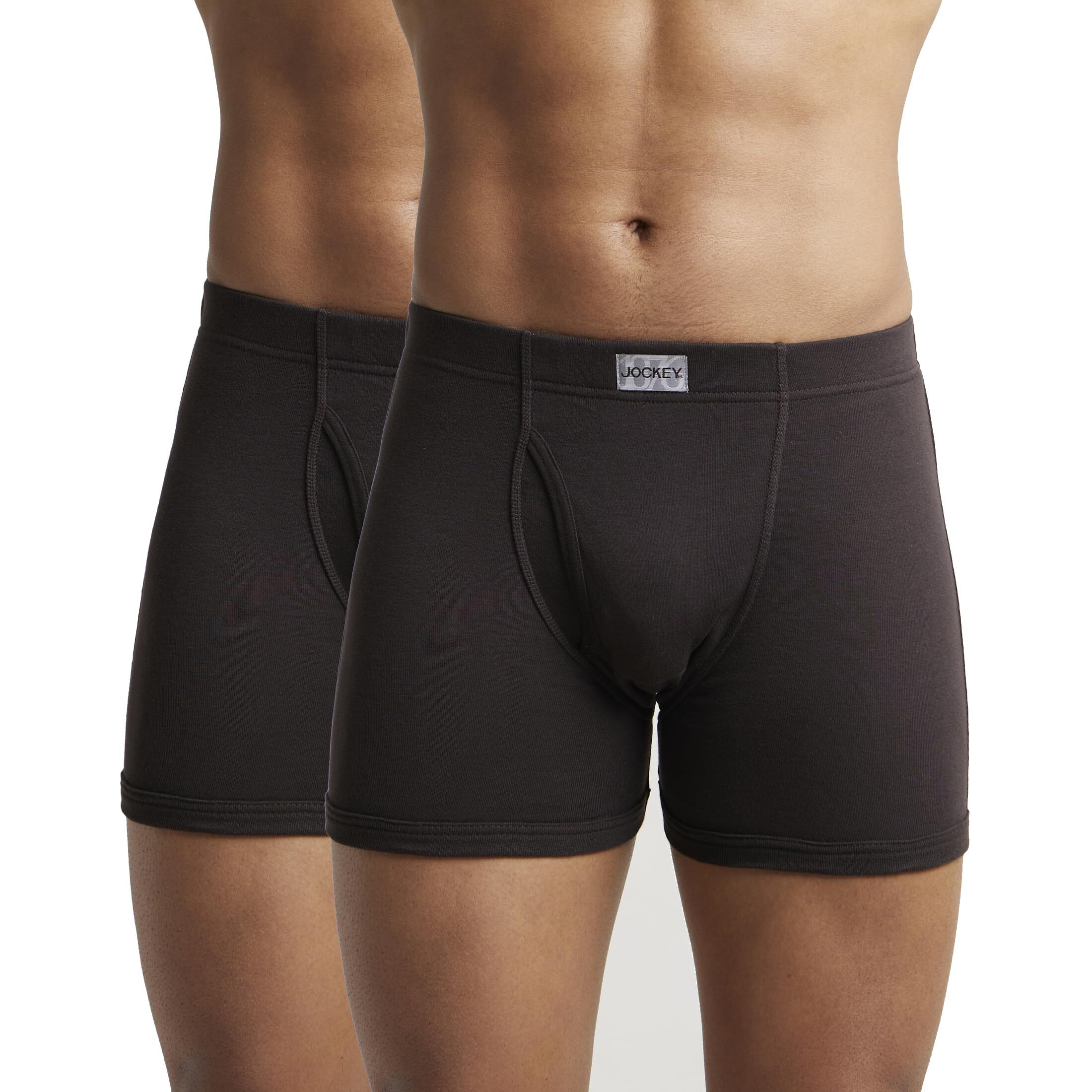 Jockey Men's Super Combed Cotton Rib Fabric Boxer Briefs with Front Fly, Ultrasoft and Durable Concealed Waistband (Pack of 2) 8008_Brown_XL