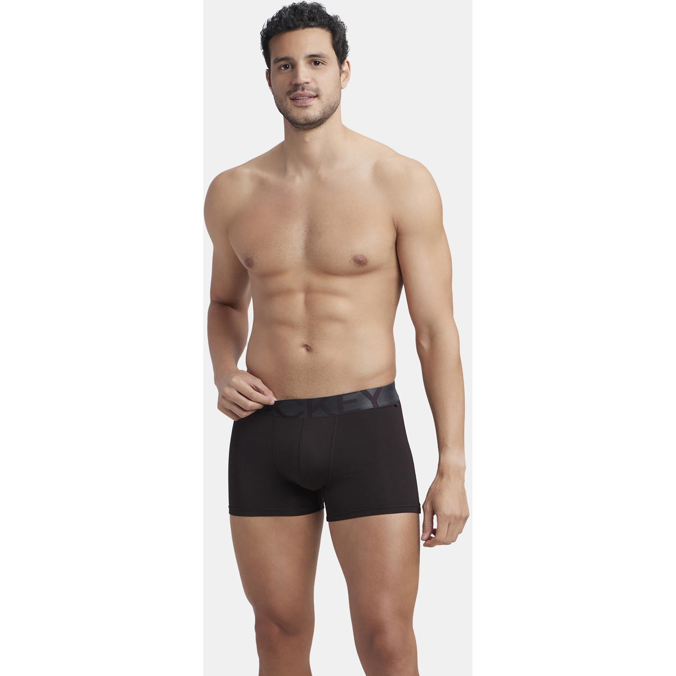 Jockey IC28 Men's Tactel Microfiber Elastane Stretch Solid Trunk with Moisture Move Treatment Brown