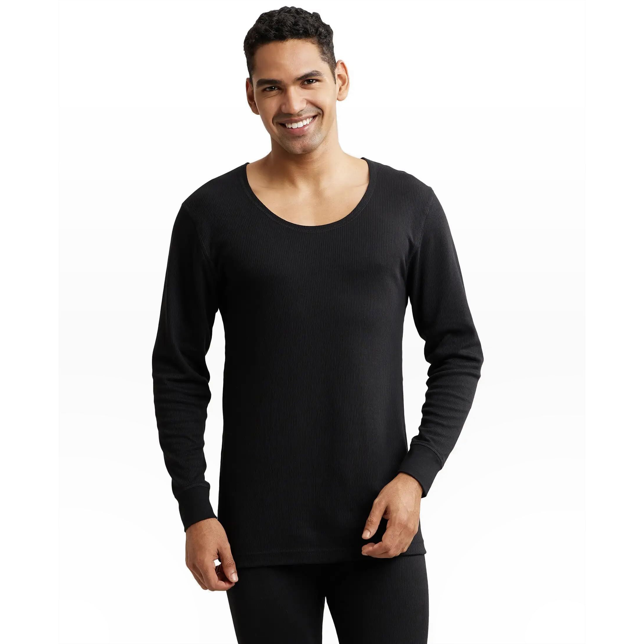 Jockey 2401 Men's Super Combed Cotton Rich Full Sleeve Thermal Undershirt with Stay Warm Technology_Black_XL