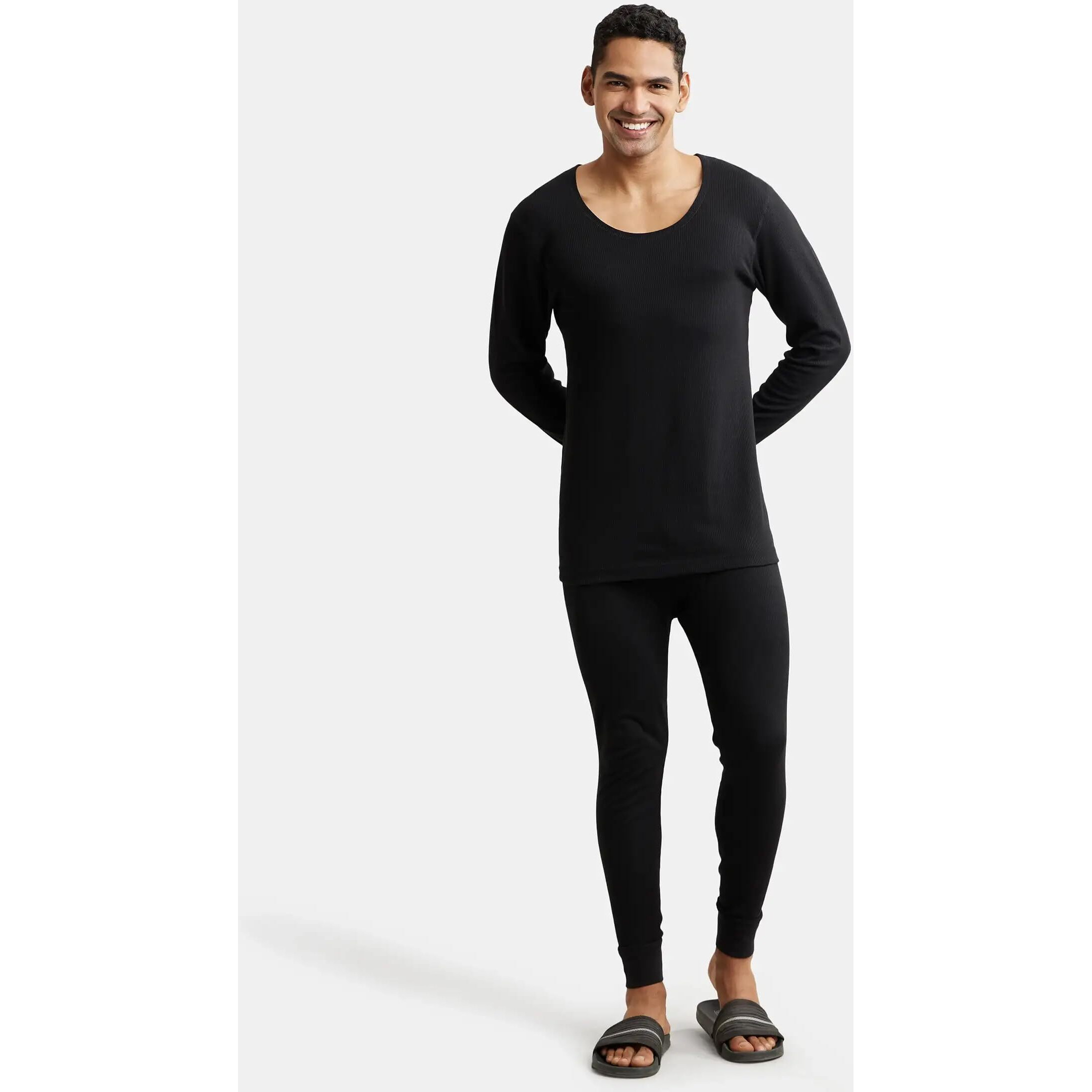 Jockey 2401 Men's Super Combed Cotton Rich Full Sleeve Thermal Undershirt with Stay Warm Technology_Black_XL