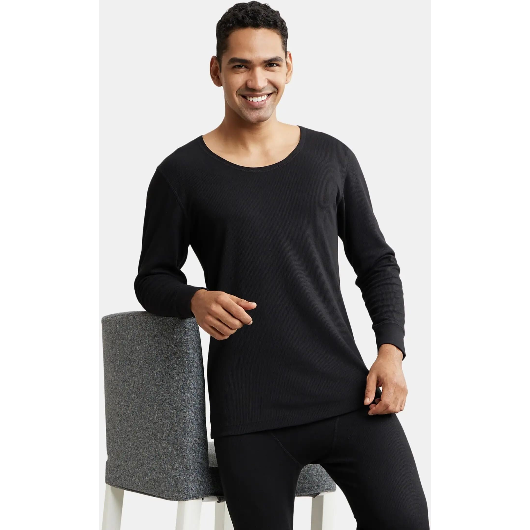 Jockey 2401 Men's Super Combed Cotton Rich Full Sleeve Thermal Undershirt with Stay Warm Technology_Black_XL