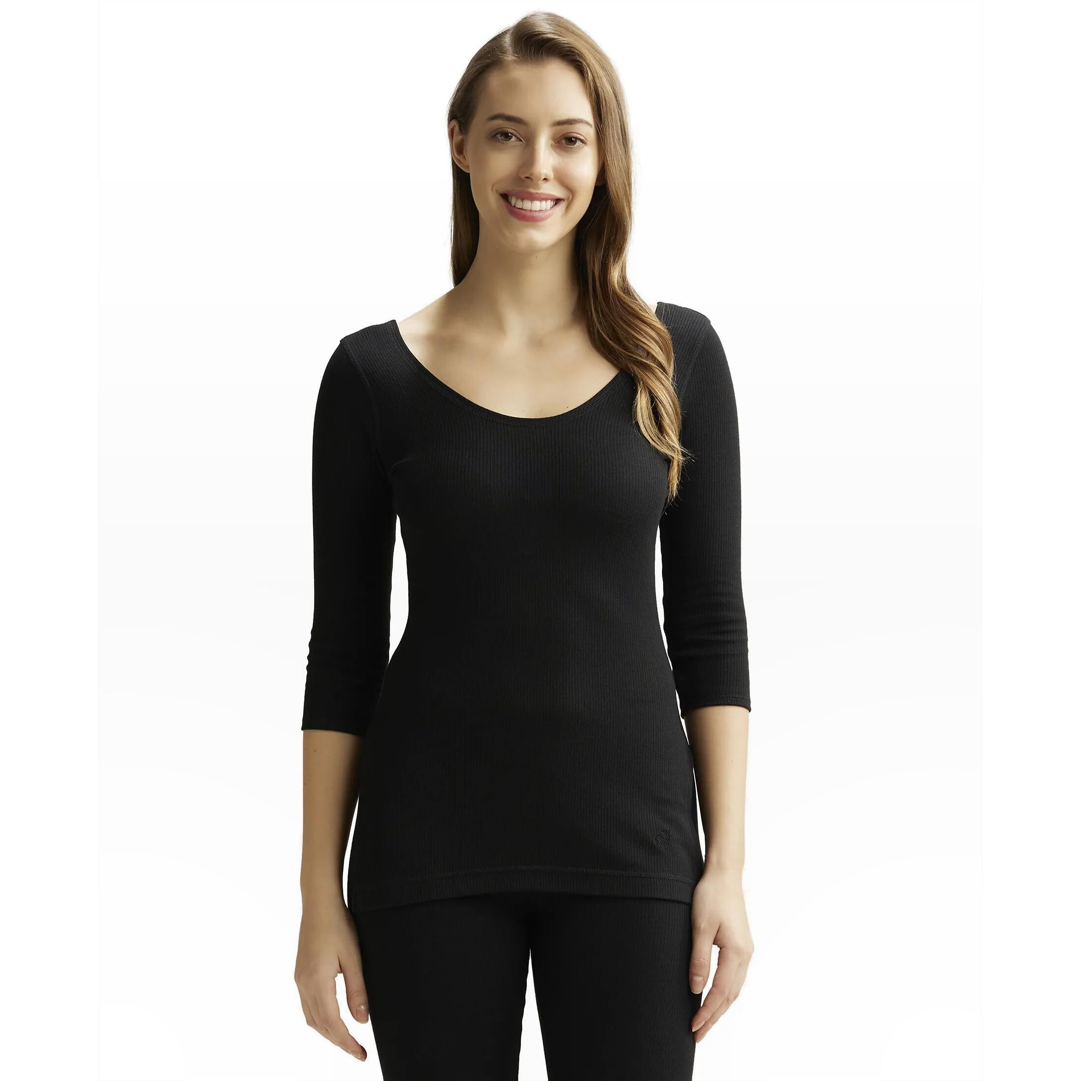 Jockey Snug Fit Low-Neck Thermal 3 Quarter Sleeved Top for Women 2503_Black_M