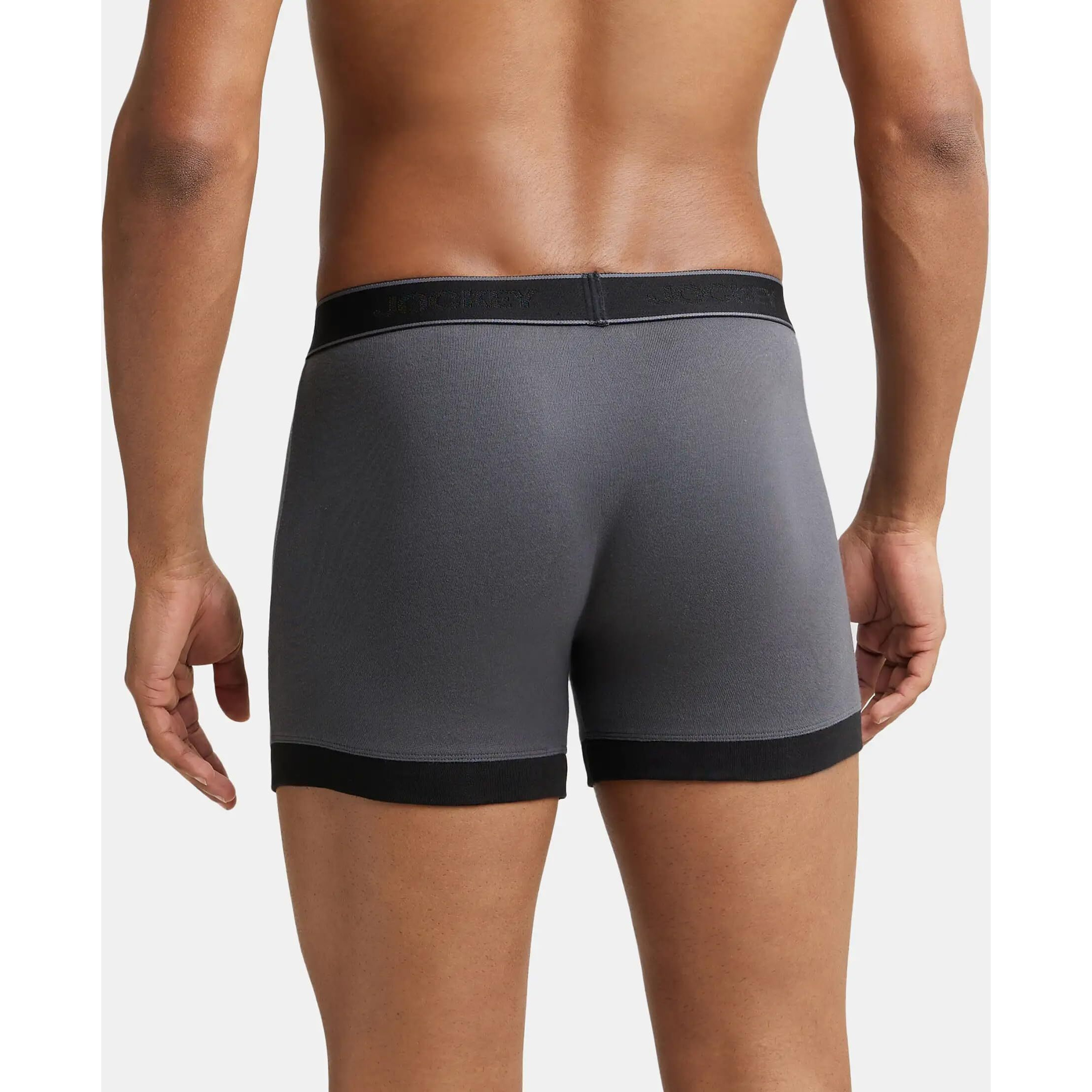 Jockey Men's Super Combed Cotton Rib Solid Boxer Brief with Stay Fresh Properties (Pack of 2)_Style_1017_Asphalt & Black_L