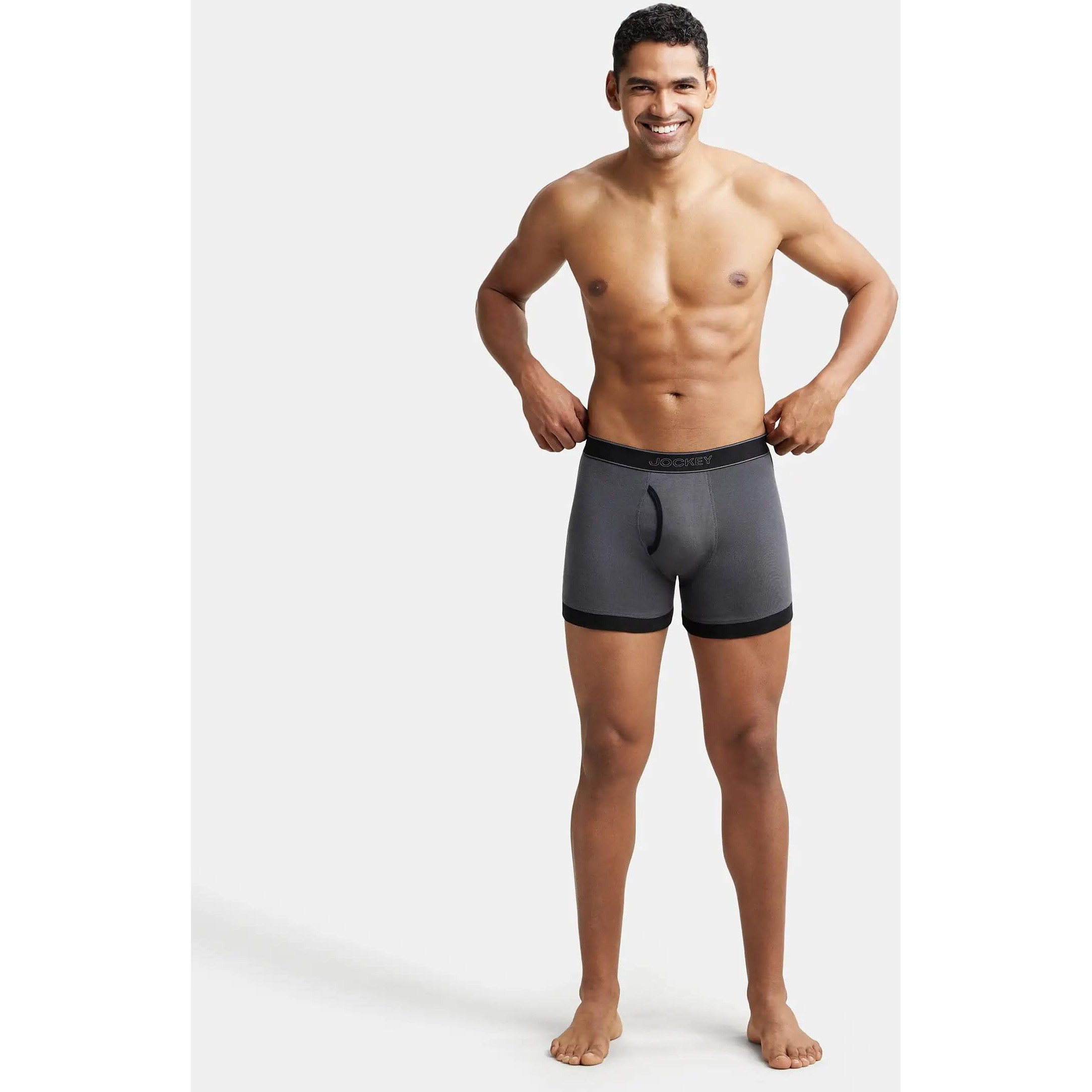 Jockey Men's Super Combed Cotton Rib Solid Boxer Brief with Stay Fresh Properties (Pack of 2)_Style_1017_Asphalt & Black_L