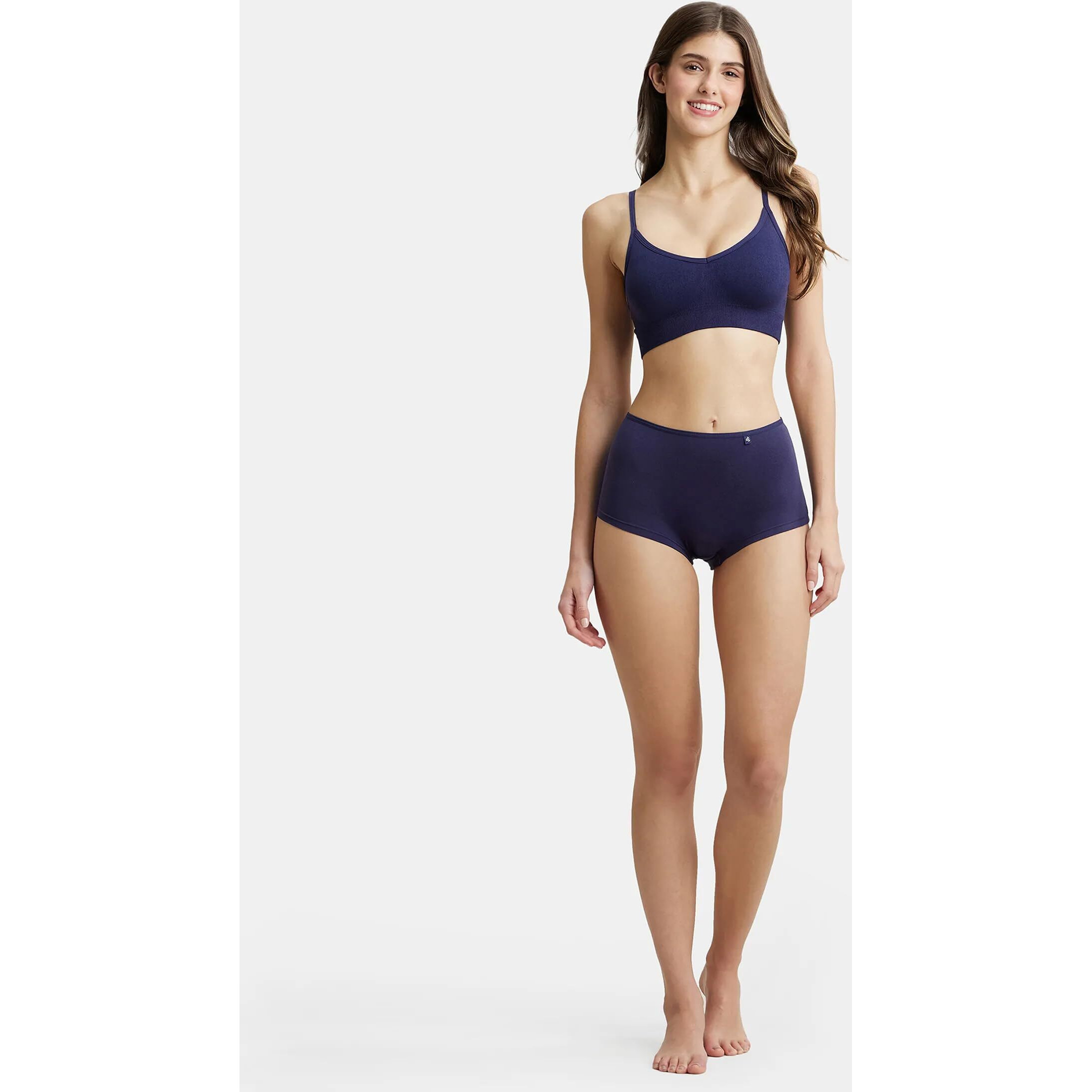 Jockey SS04 Women's High Coverage Super Combed Cotton Elastane Stretch Mid Waist Boy Shorts with Concealed Waistband and StayFresh Treatment_Classic Navy_XL
