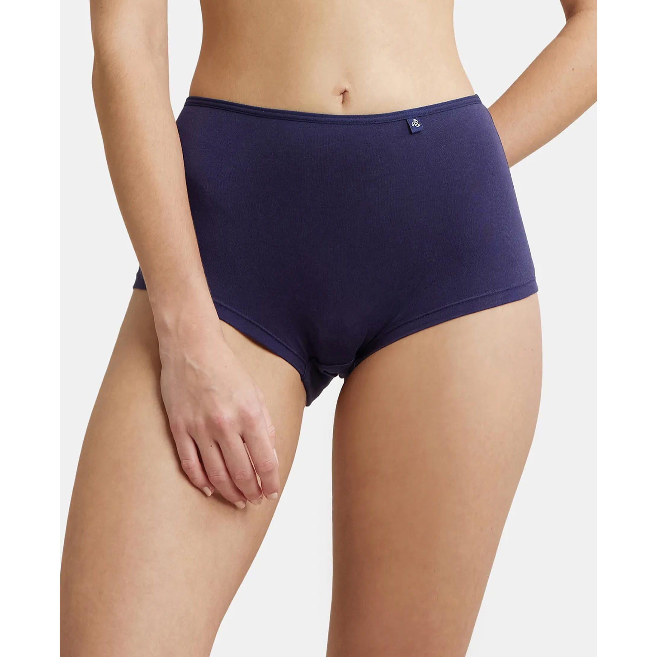 Jockey SS04 Women's High Coverage Super Combed Cotton Elastane Stretch Mid Waist Boy Shorts with Concealed Waistband and StayFresh Treatment_Classic Navy_XL