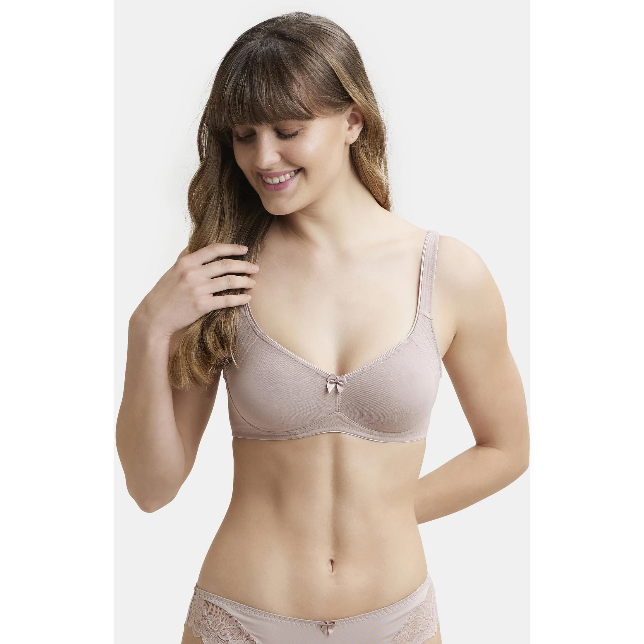 Jockey 1250 Women's Wirefree Non Padded Super Combed Cotton Elastane Stretch Full Coverage Everyday Bra with Contoured Shaper Panel and Adjustable Straps_Mocha_36C