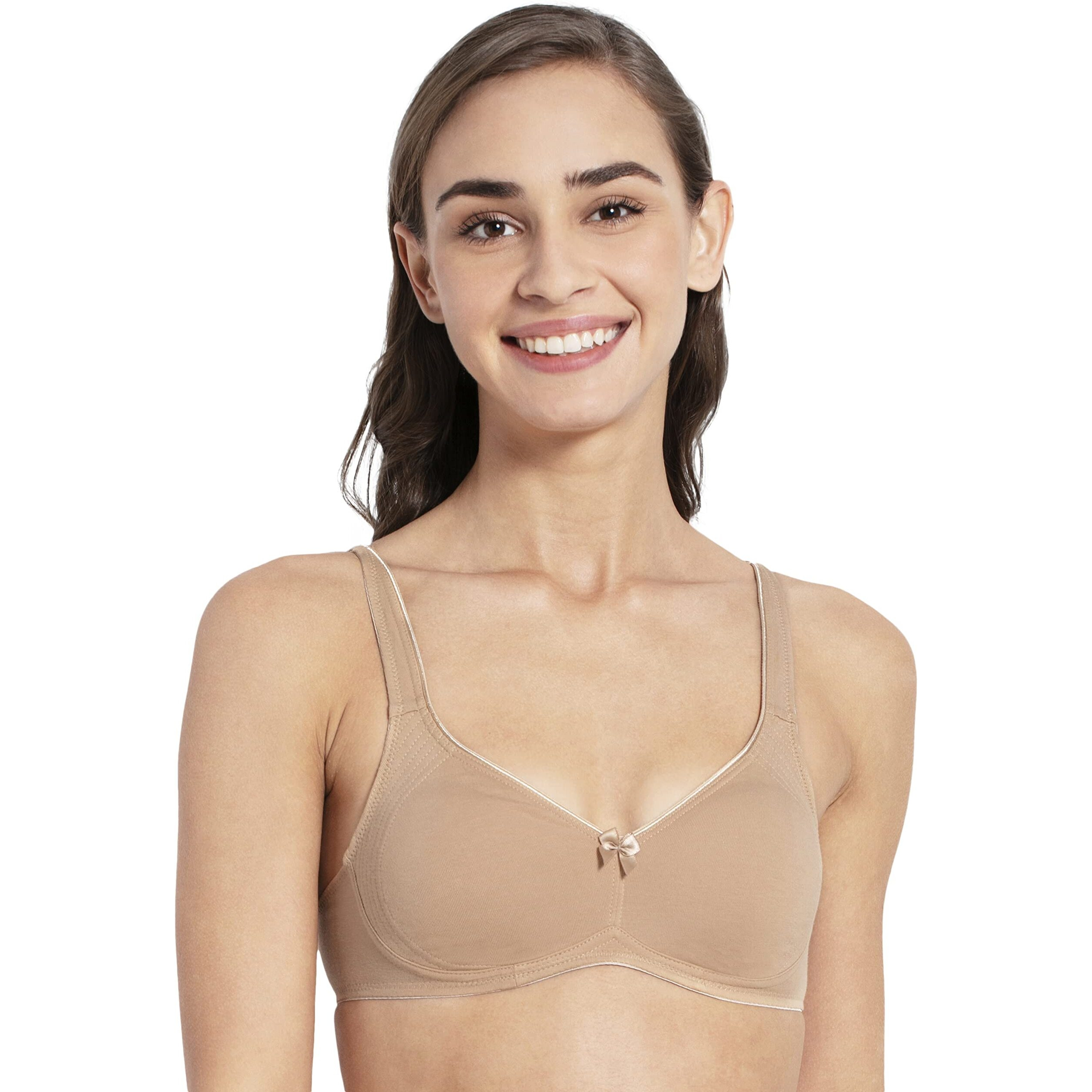 Jockey 1250 Women's Wirefree Non Padded Super Combed Cotton Elastane Stretch Full Coverage Everyday Bra with Contoured Shaper Panel and Adjustable Straps_Skin_36B