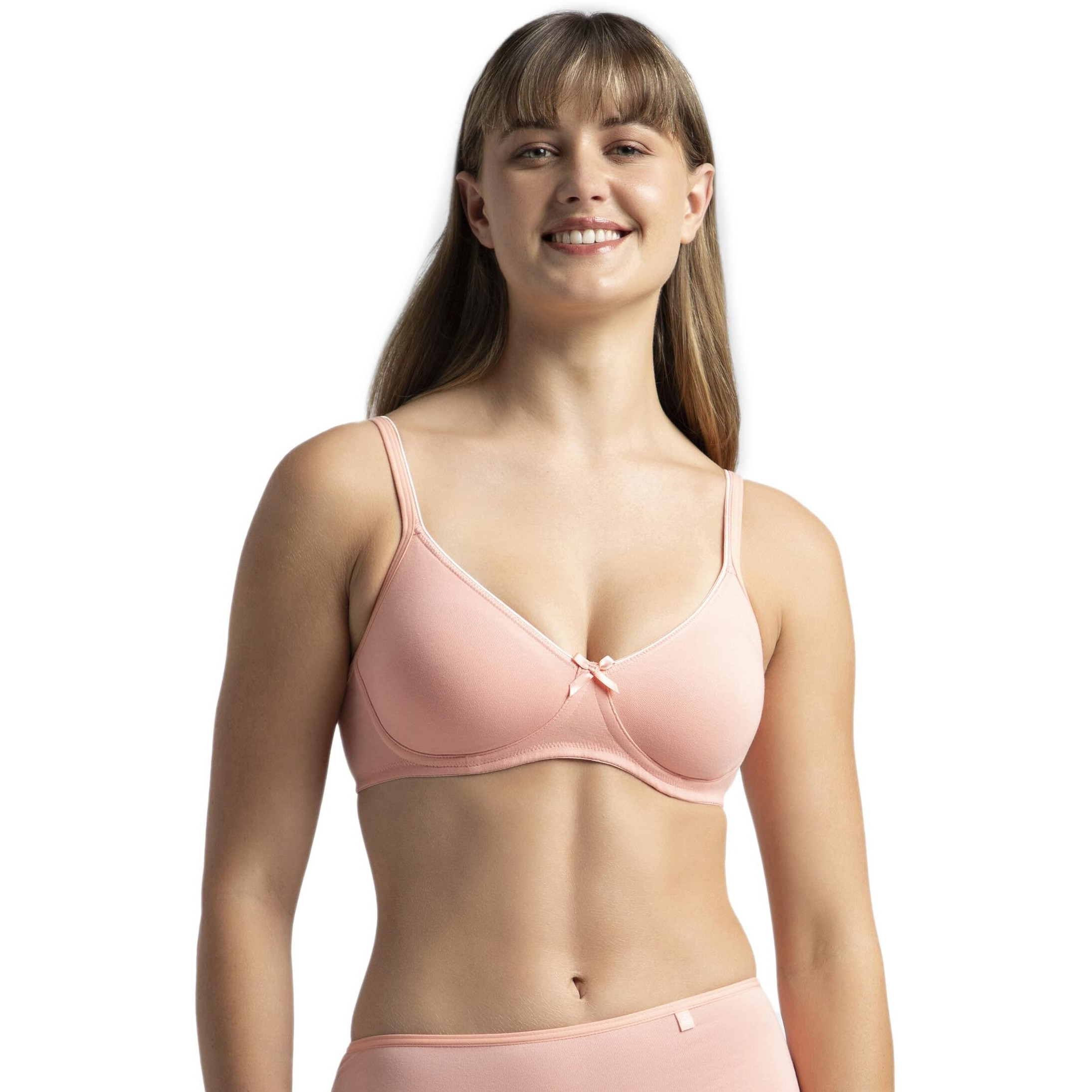 Jockey 1722 Women's Wirefree Non Padded Super Combed Cotton Elastane Stretch Medium Coverage Everyday Bra with Concealed Shaper Panel and Adjustable Straps_Candlelight Peach_34B