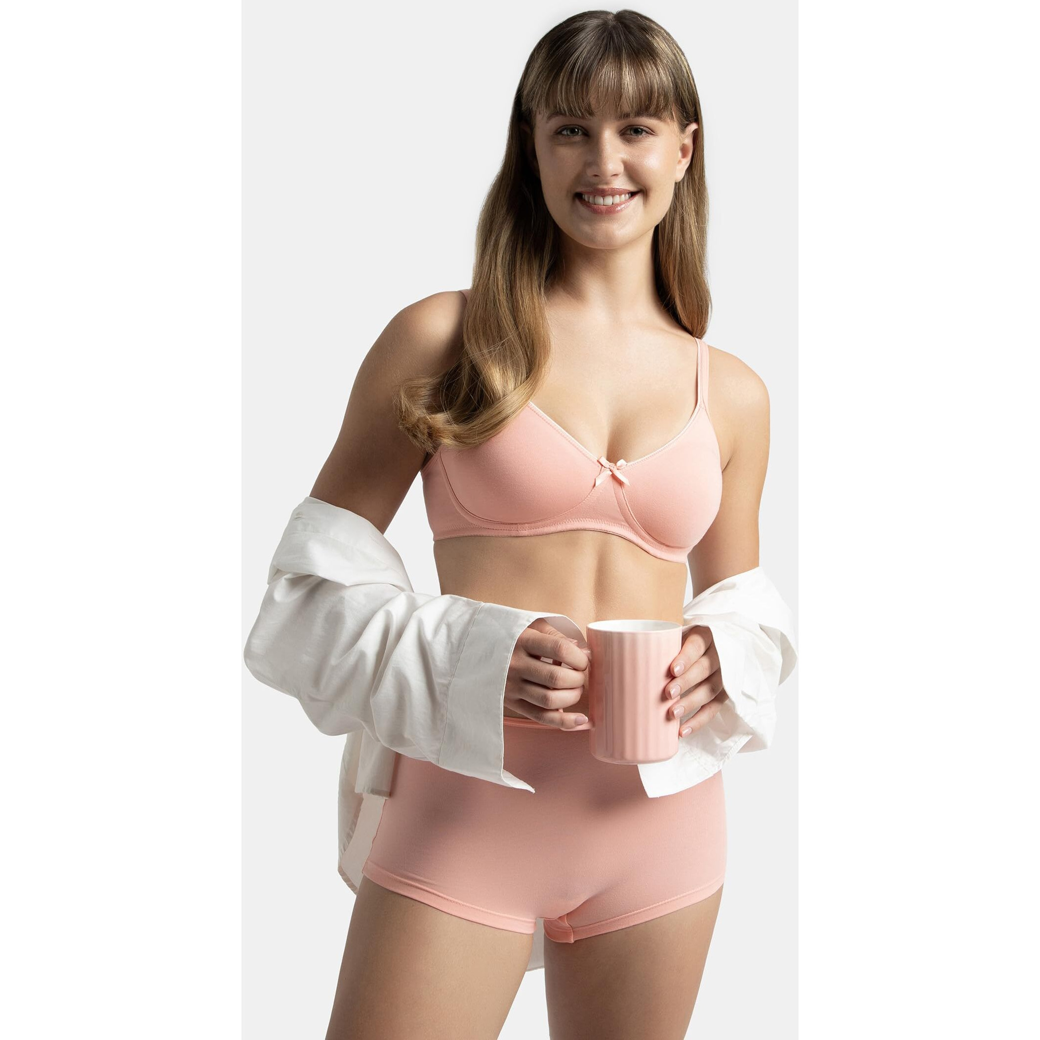 Jockey 1722 Women's Wirefree Non Padded Super Combed Cotton Elastane Stretch Medium Coverage Everyday Bra with Concealed Shaper Panel and Adjustable Straps_Candlelight Peach_34B